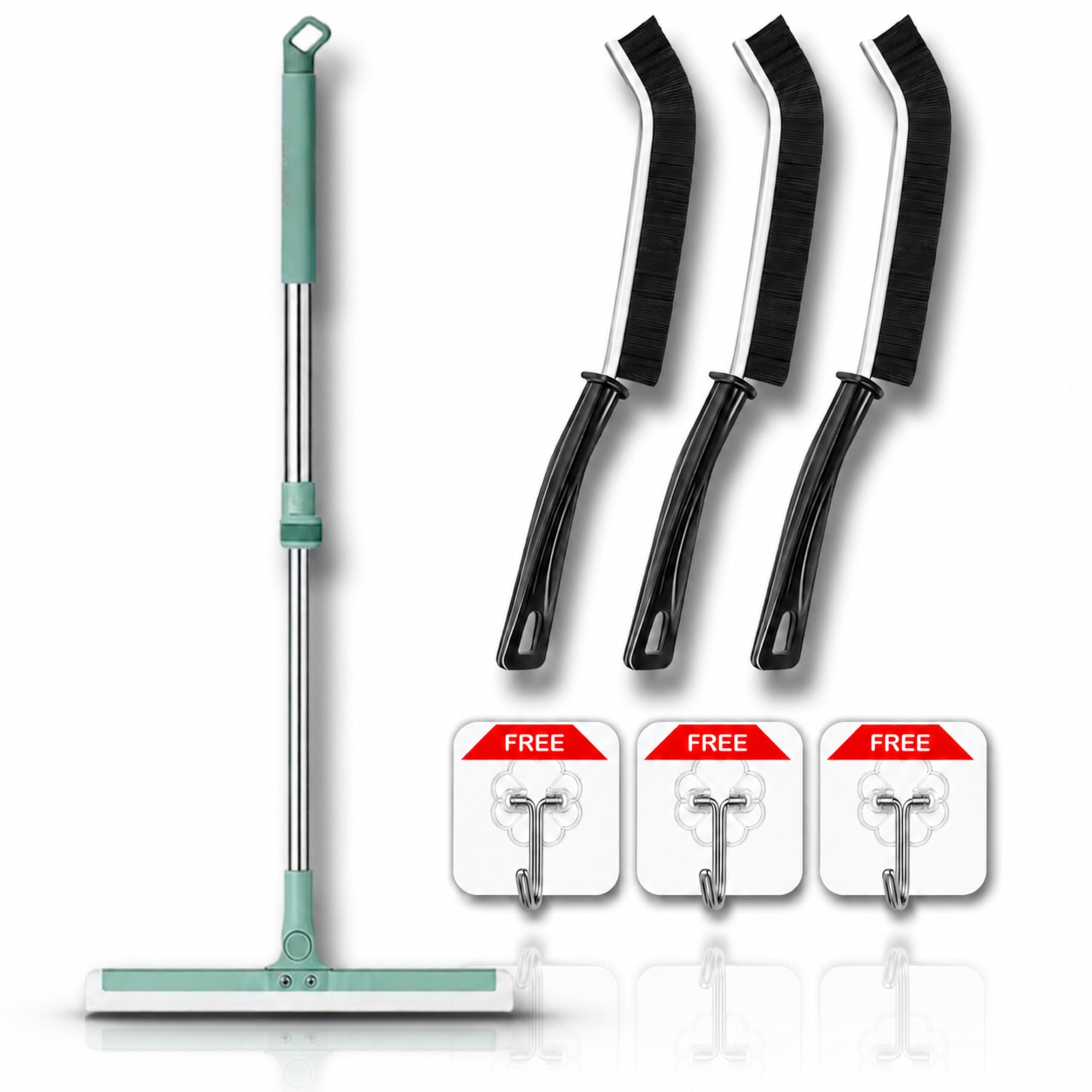 7 PCS Home Cleaning Combo Kit | Silicone Floor Wiper Magic Jhadu | Bathroom Water Wiper Floor Squeegee | Adjustable Long Handle | 3 Gap Cleaning Brushes + 3 Hooks | Ghar Safai Saman-image-32