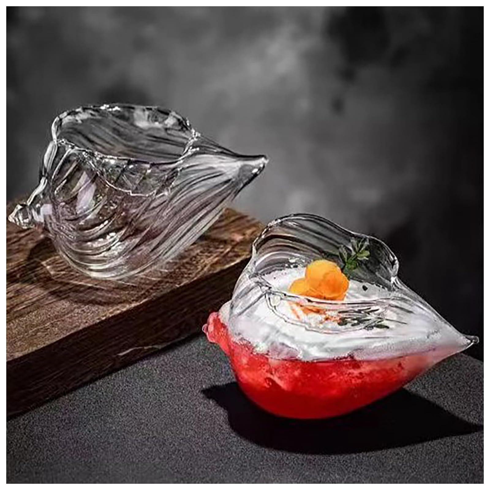 QVK 2-Piece Conch Wine Glasses, Conch-Shaped Clear Glass Cocktail Glasses, Interesting Drinkware, Suitable for Theme Bar Seaside Party, Home Bar,