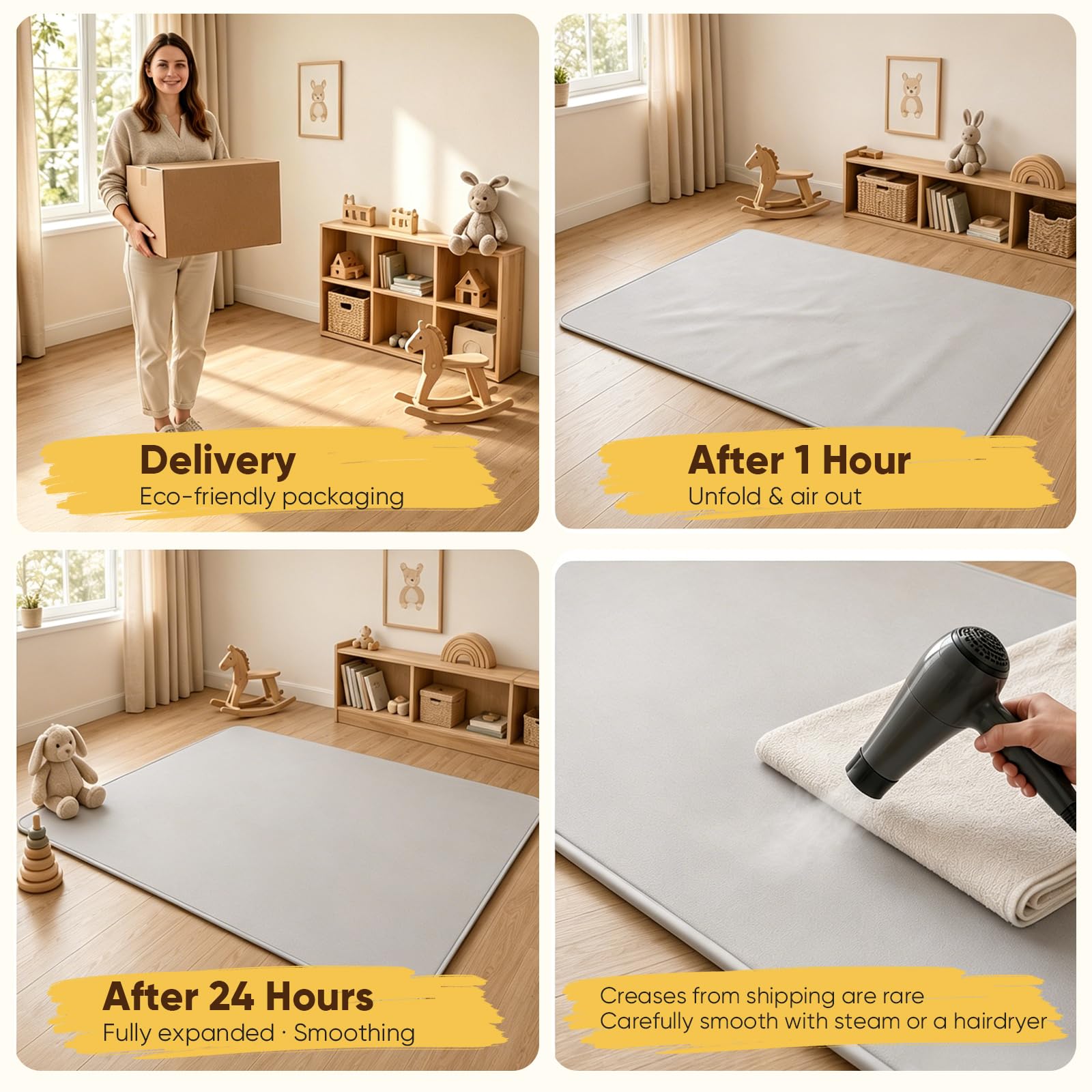 Alfombra de Gateo para Bebés 150x200x3cm, Alfombra Infantil de 3cm de Grosor, Tapete de Espuma Antideslizante y Alfombra de Juegos para Niños, Alfombra Infantil para Cuarto del Bebé y Sala de Estar