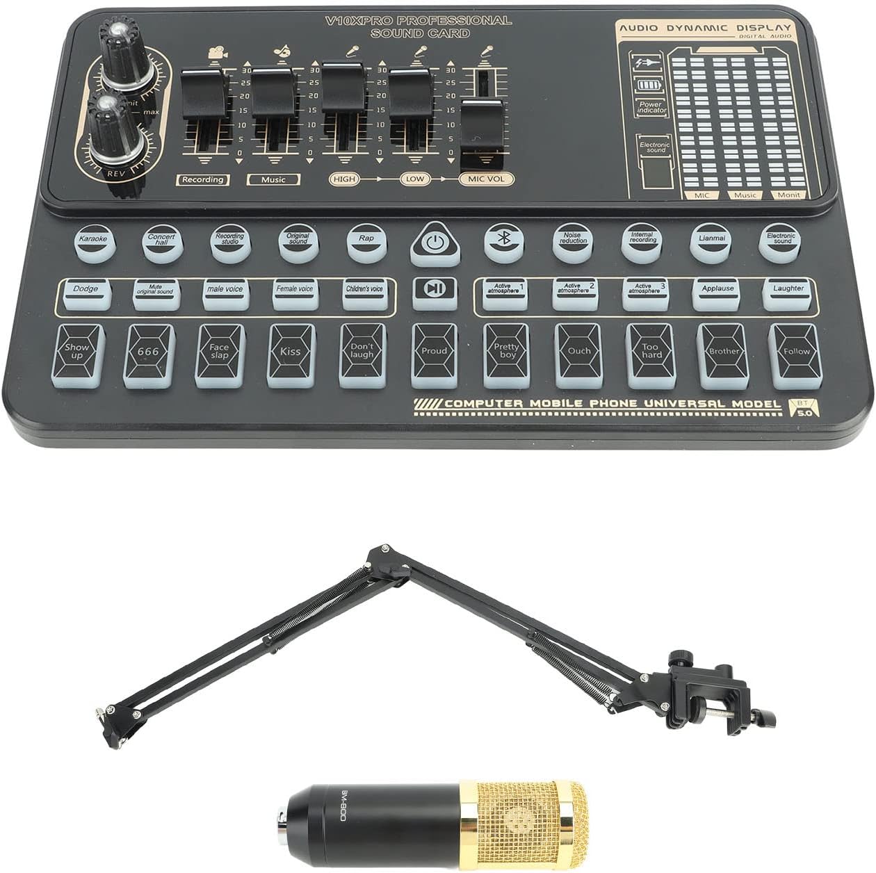 BusoTh Podcast Equipment Bundle, Recording Studio Package Live Sound Card, Live Sound Card Cardioid Microphone OTG Dual Mic Podcast Equipment Bundle for DJ Karaoke Guitar