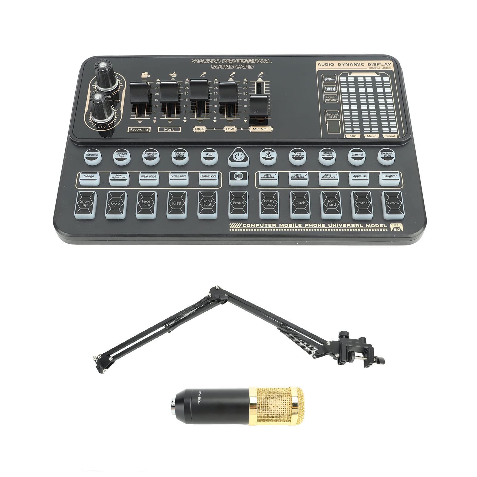 BusoTh Podcast Equipment Bundle, Recording Studio Package Live Sound Card, Live Sound Card Cardioid Microphone OTG Dual Mic Podcast Equipment Bundle for DJ Karaoke Guitar