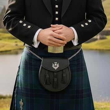 SZCO Leather Sporran, Black Medieval Pouch, Kilt Sporran