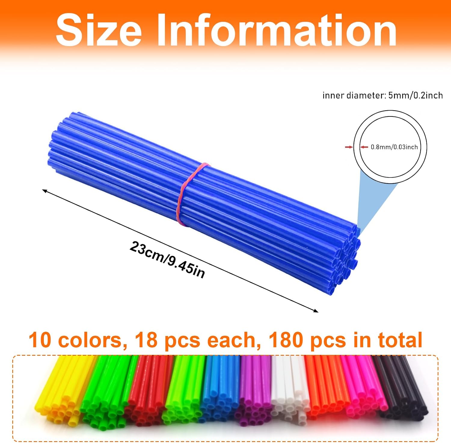 180 PCS Spoke Skins Spoke Covers, 10 Colors Bike Wheels Cover Decoration Protector for Motocross Motorcycle Bicycle Wheelchair BMX MTB Road Mountain