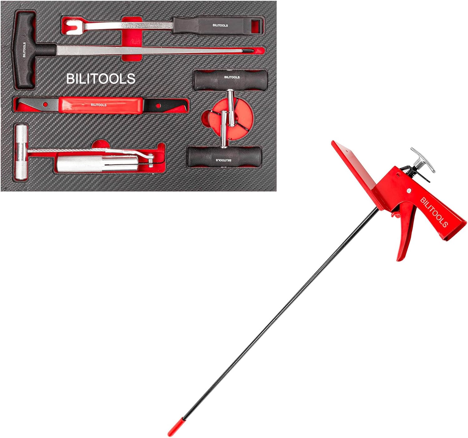 BILITOOLS 7-Piece Windshield Removal Tool Kit &28 Inch Brake Pedal Depressor Tool Adjustable Depressor for Car Brake, Accelerator and Clutch Pedal