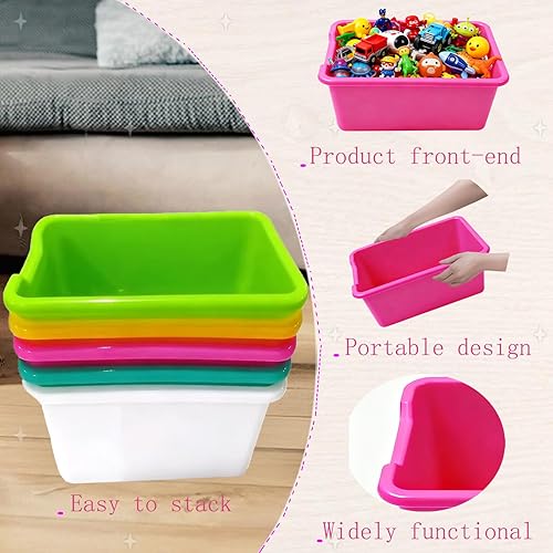 Miniatura 3 de Paquete de 5 cubos de plástico, apilables con etiqueta adhesiva, organizador de libros de juguetes, para aula, biblioteca, sala de juegos,