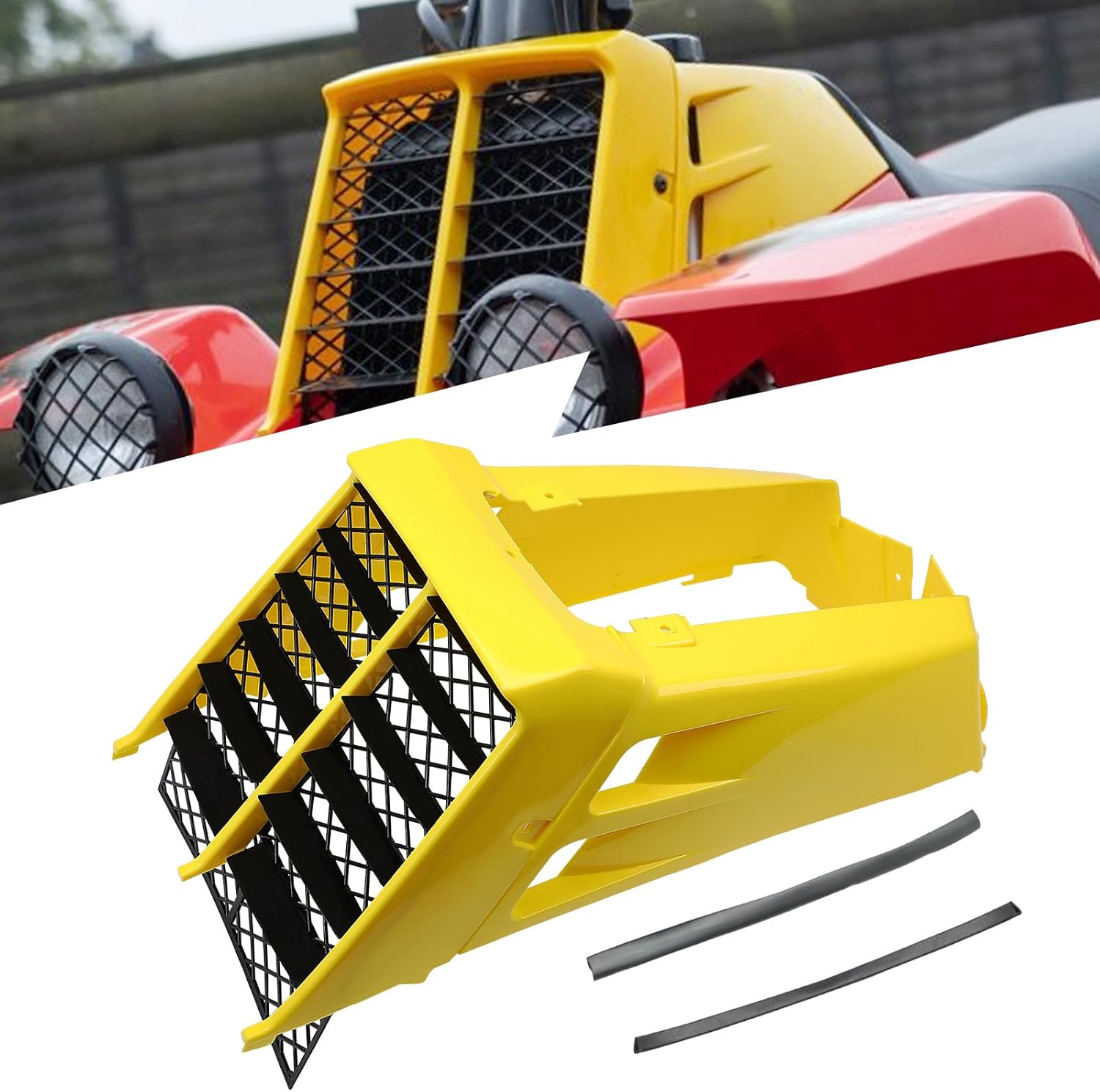 Yellow Plastic Gas Tank Side Covers with Grill, Compatible with Yamaha Banshee 350 1987-2006, 2-PC Set, OE 2GU-21711-50-00, 2GU-21721-50-00, 2GU-23391-50-00