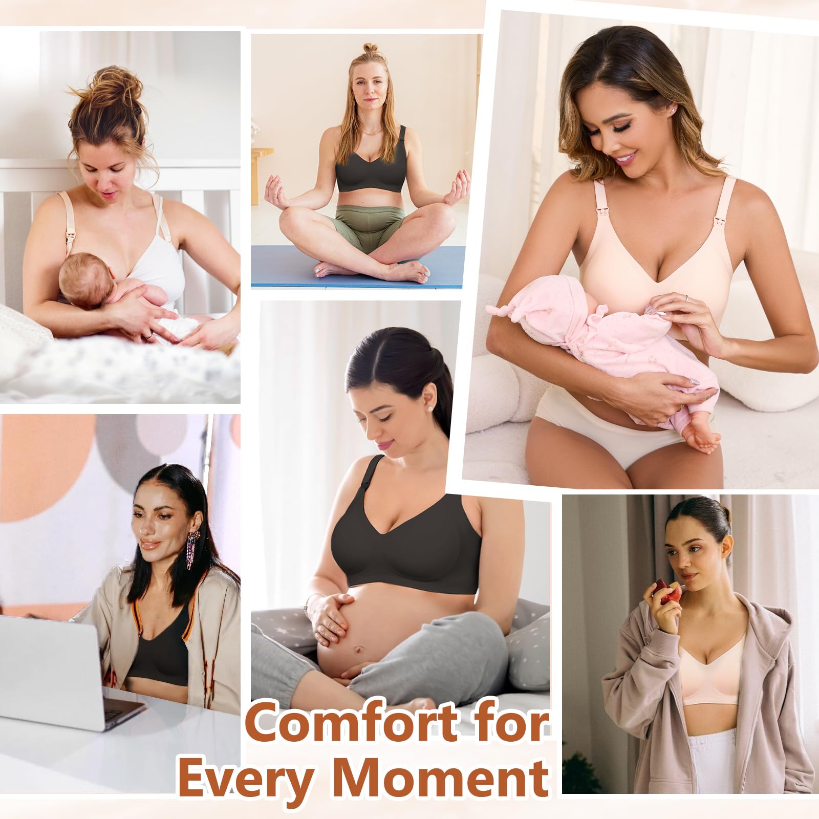 CMTOP Reggiseno Allattamento Donna Senza Ferretto e Senza Cuciture, Scollo a V Morbido con Imbottito Reggiseni Allattamento, Premaman maternità Gravidanza Bralette con Estensioni Extra