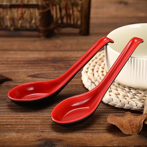 Miniatura 7 de Hushee 200 cucharas de sopa asiática a granel de 6.3 pulgadas, cuchara de estilo chino japonés coreano para servir Wonton Soba Arroz Melamina