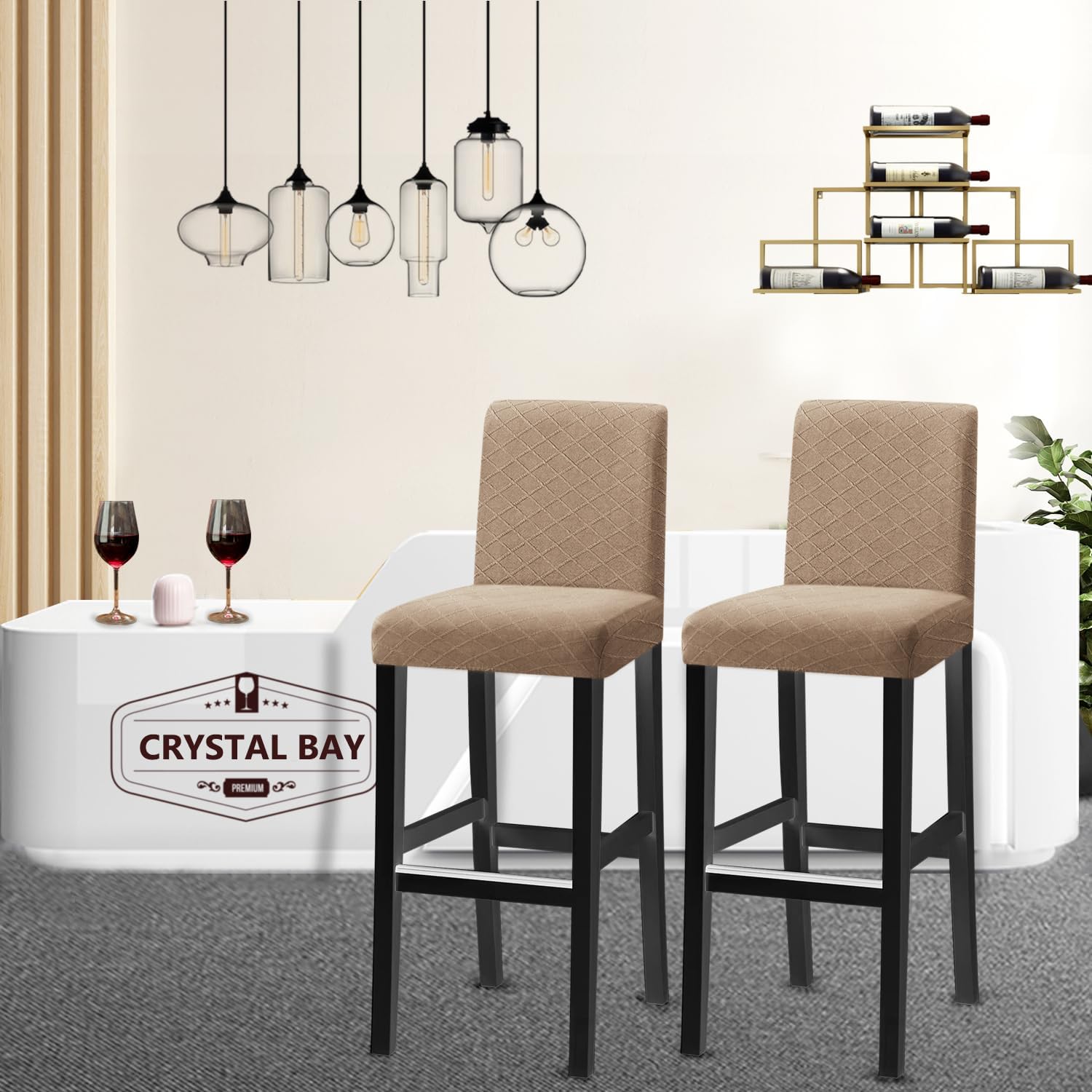 Bar Stool Covers, Stretch Removable Washable Slipcover for Short Swivel Dinning Chair Back Stool (Sand, Set of 4)