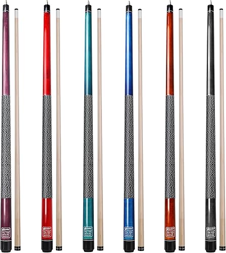 Miniatura 9 de Juego de 6 tacos de billar de 58 pulgadas, 2 piezas para adultos, palos de billar de 18, 19, 20, 21 onzas para bar de casa, punta de 0.512 in,