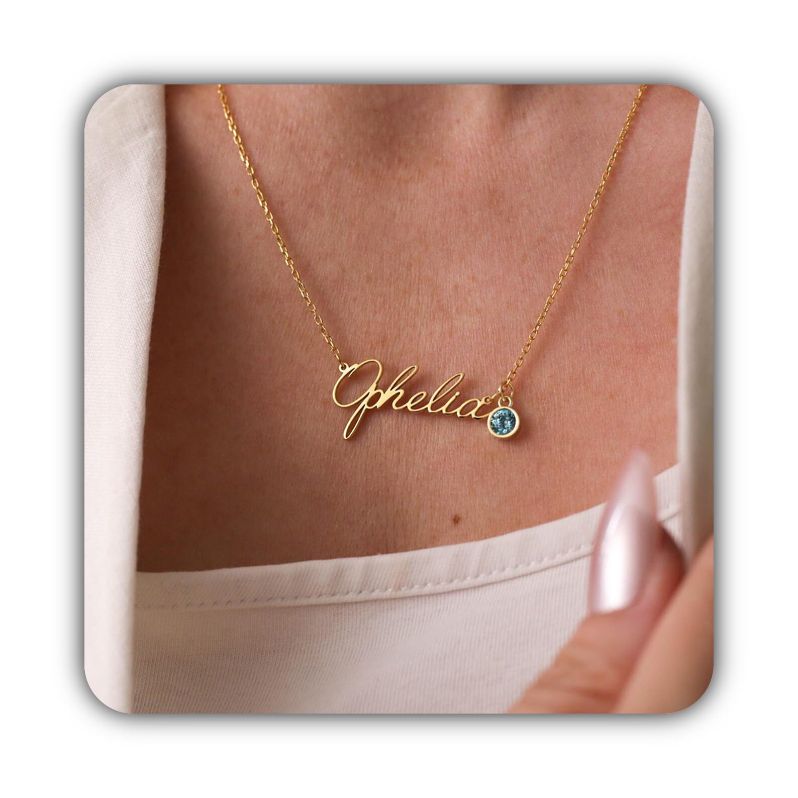 Su misura collana con nome con pietra portafortuna minimalista targhetta con nome gioiello compleanno per mamma Festa della Mamma anniversario