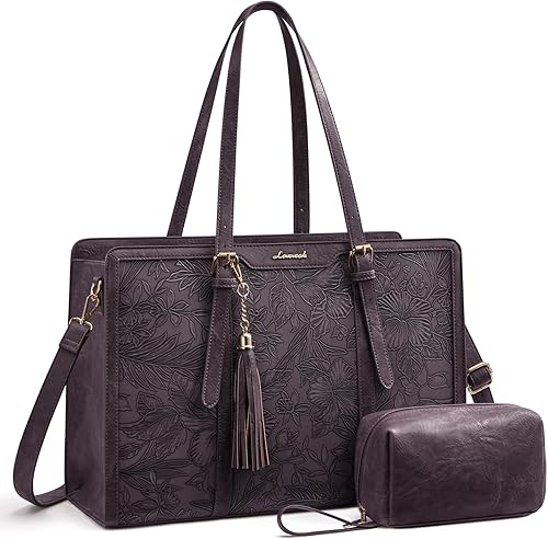 Miniatura 33 de LOVEVOOK Bolso Tote para Laptop para Mujeres - Bolsa para Laptop de PU Ligera de 15.6 pulgadas, Bolsa para Computadora de Gran Capacidad con Cartera
