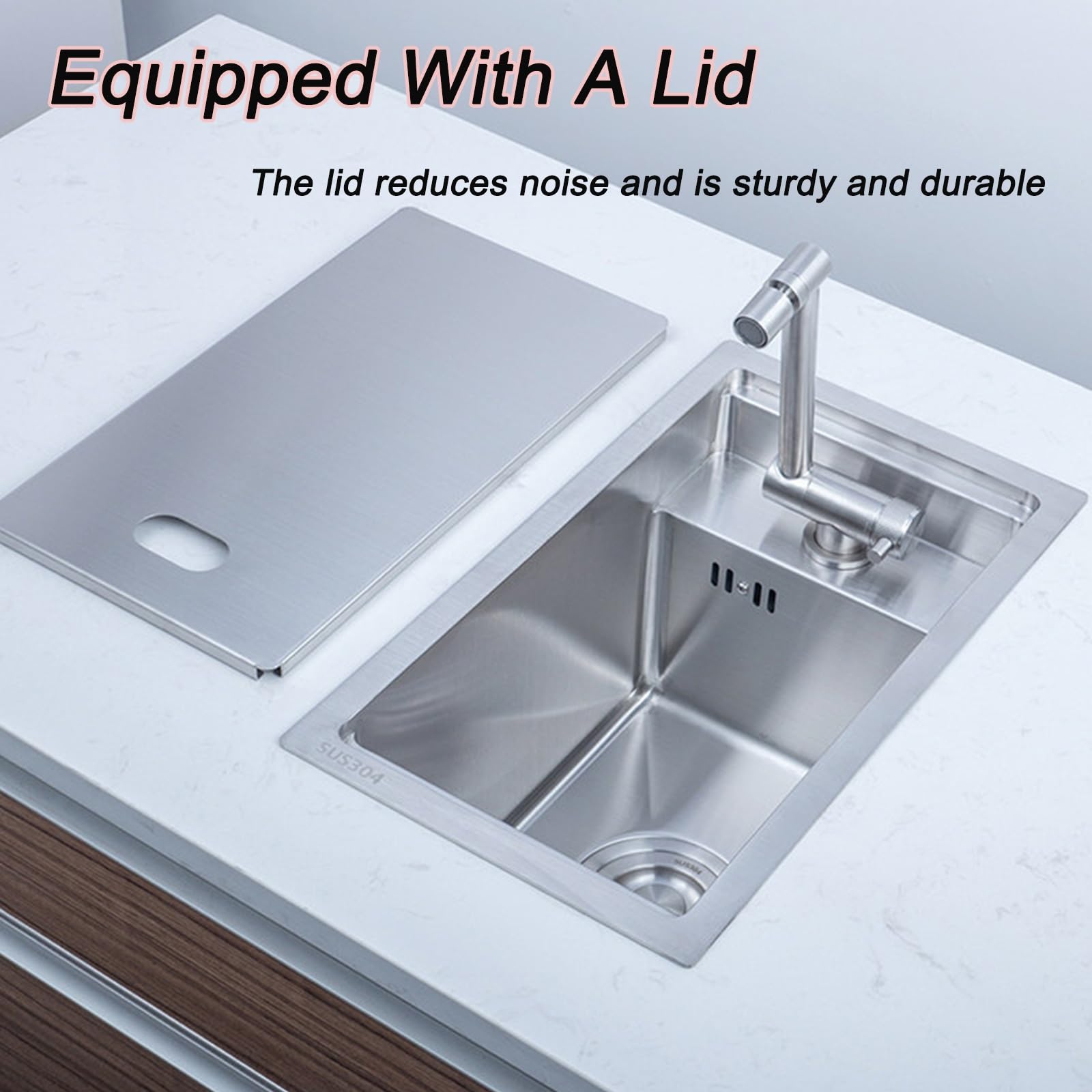 Fregadero Camper con Tapa y Grifo Plegable, Lavabo Caravana de Empotrar, Fregadero Pequeño de Acero Inoxidable para Barcos, Caravanas y Yates(Black)
