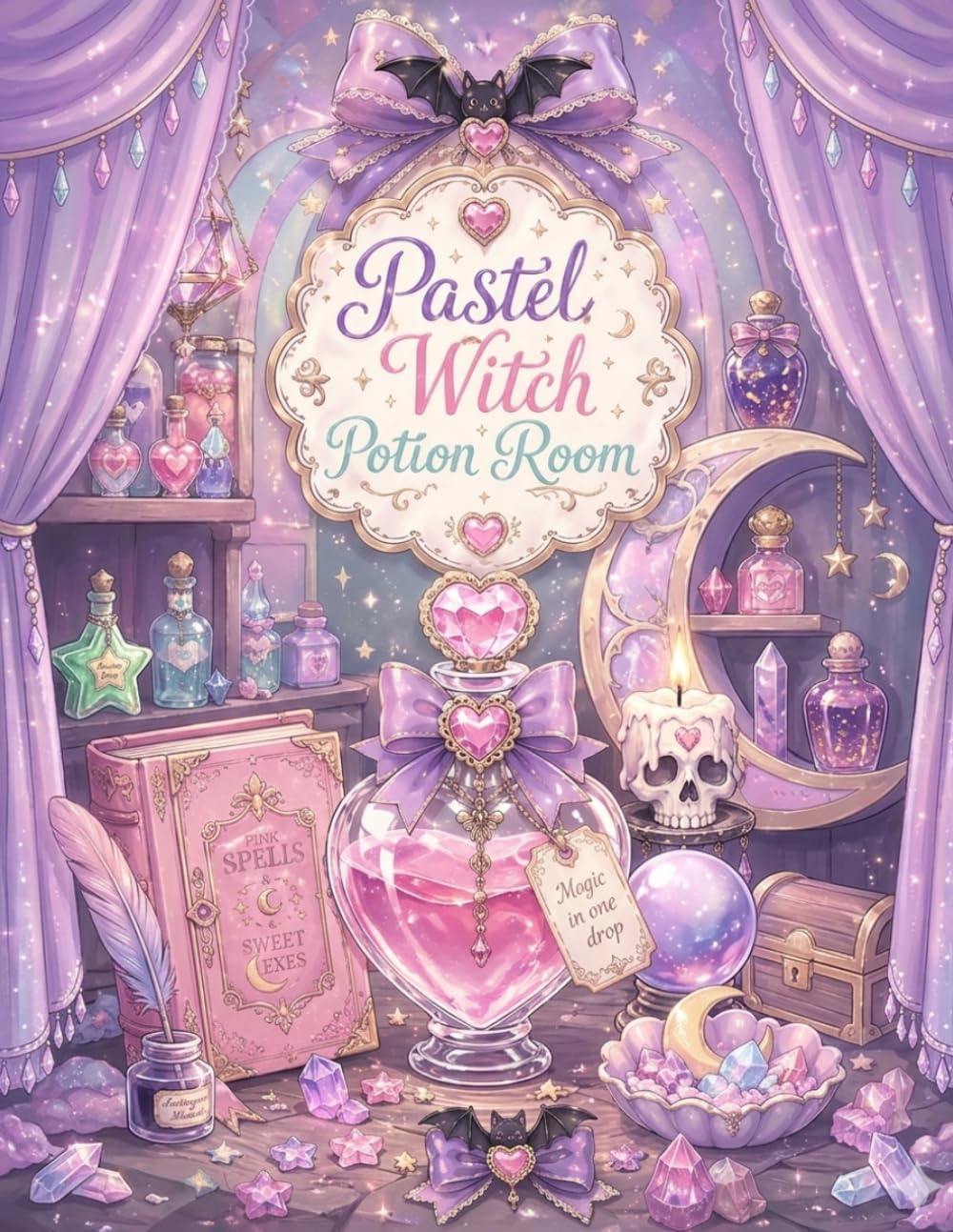 Pastel Witch Potion Room: Adorable Kawaii Witch Rooms with Heart Potion Bottles, Moon Shelves, Skull Candles, Bat Ribbons, Pink Spell Books, Cozy Fantasy Relaxation and Stress Relief