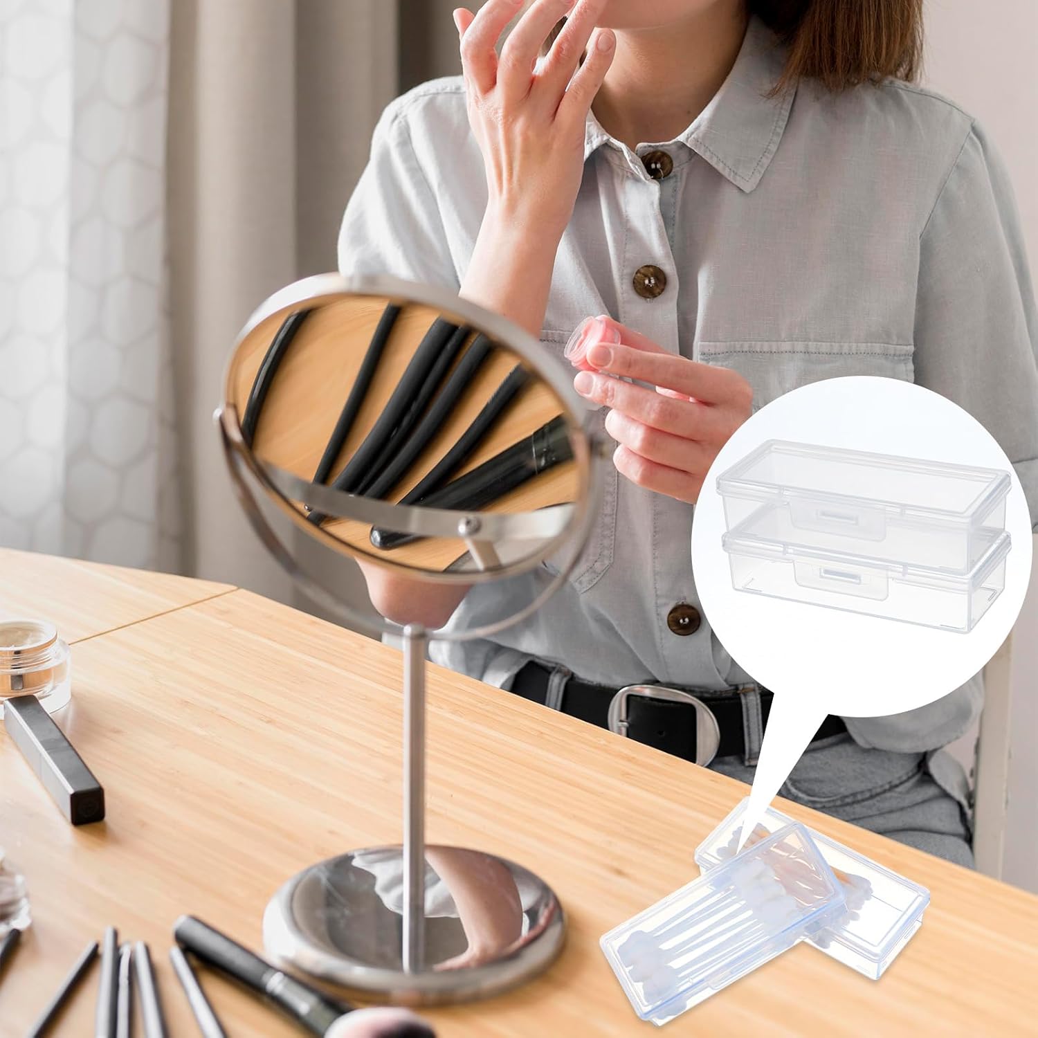 4 Pcs Cotton Swab Holder for Travel Portable Small Dental Floss Picks Case Clear Plastic Buds Storage Containers Box with Dustproof Lid for Ear Cosmetics Makeup Remover Nail Polish Remover - Image 7