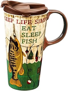 Cypress Home Beautiful Keep Life Simple Ceramic Travel Cup with Lid - 5 x 4 x 7 Inches Homegoods and Accessories for Every Space