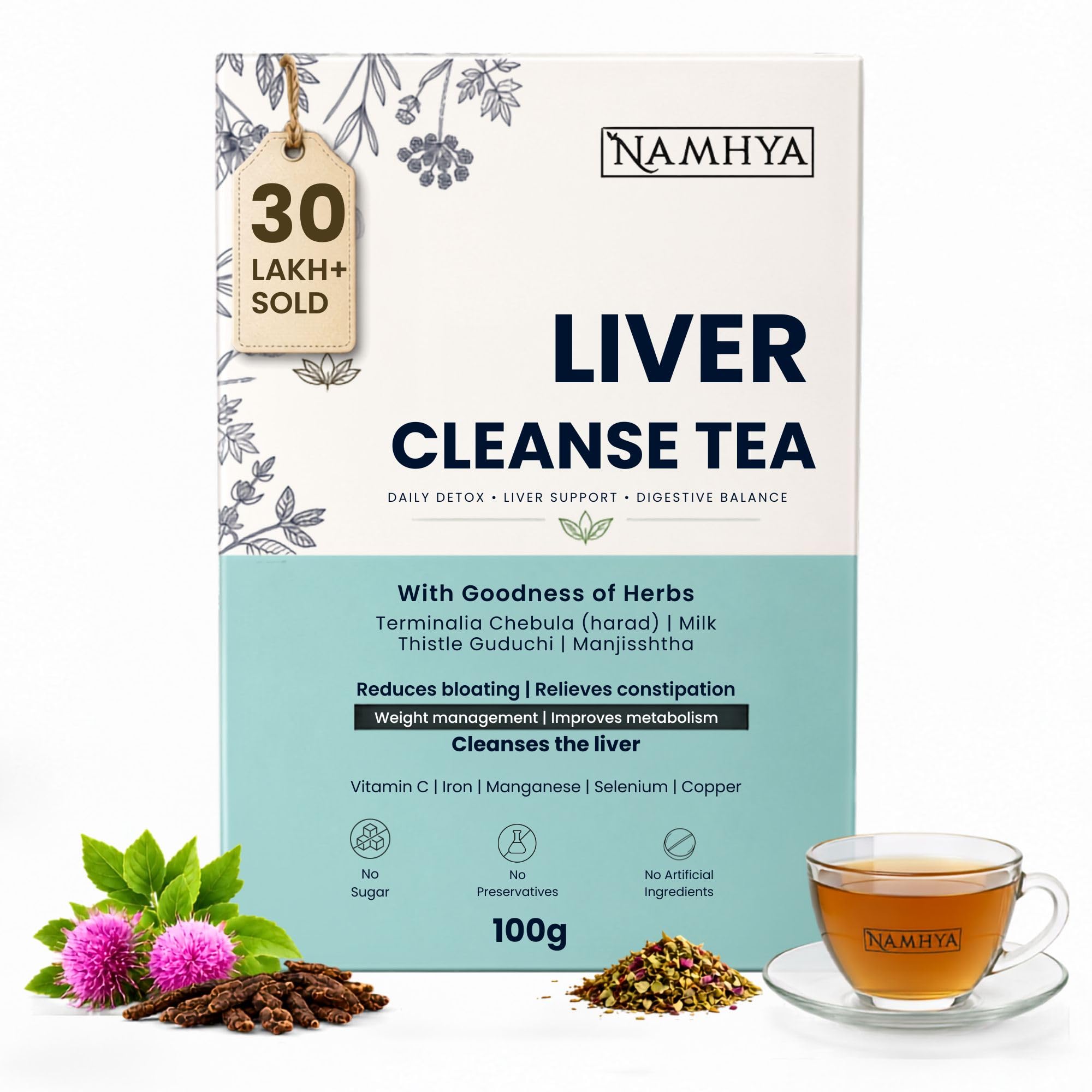 Namhya Liver Cleanse Tea | Liver Detox | Helps with Fatty Liver Detox | Herbal Tea | Loaded with Harad, Milk Thistle & Ayurvedic Indian Herbs 3.53 oz (100 gram)-image-18
