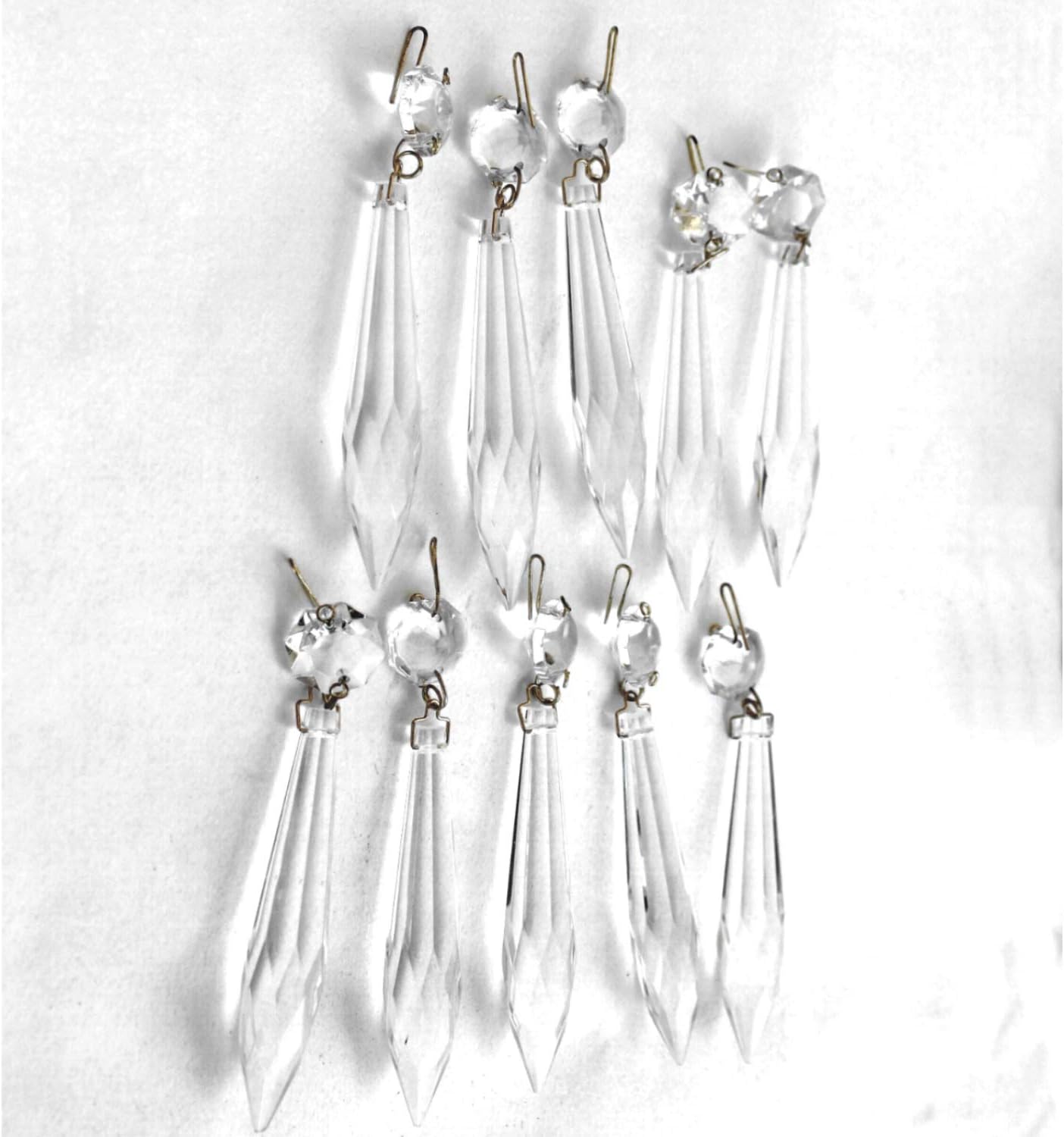 10 Piece Crystal Chandelier Part Prisms with Brass Hooks 4 Inch Length Spire Light
