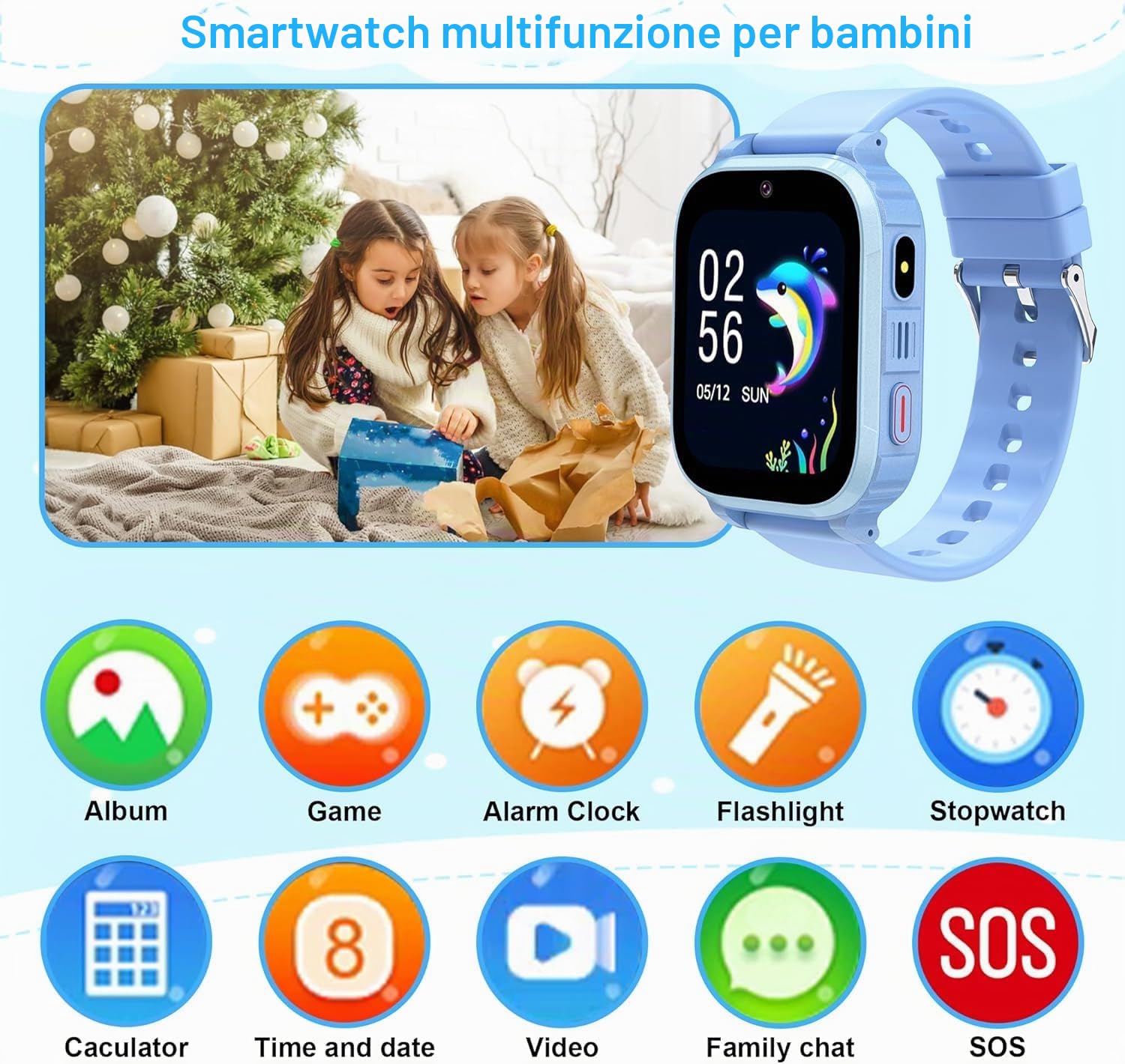 Smartwatch Bambini GPS con video 1,83” schermo HD 4G e chiamate telefoniche, SOS, con localizzazione in tempo reale e modalità scuola, ottimo regalo per bambini e bambina dai