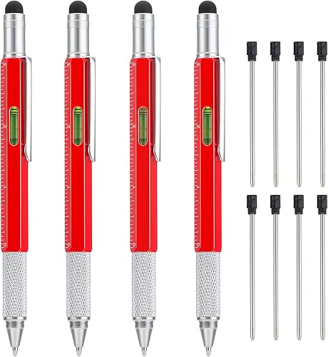 Miniatura 4 de Paquete de 4 bolígrafos multiherramienta con juego de recargas adicionales 6 en 1 multiherramienta con regla y lápiz óptico de pantalla táctil