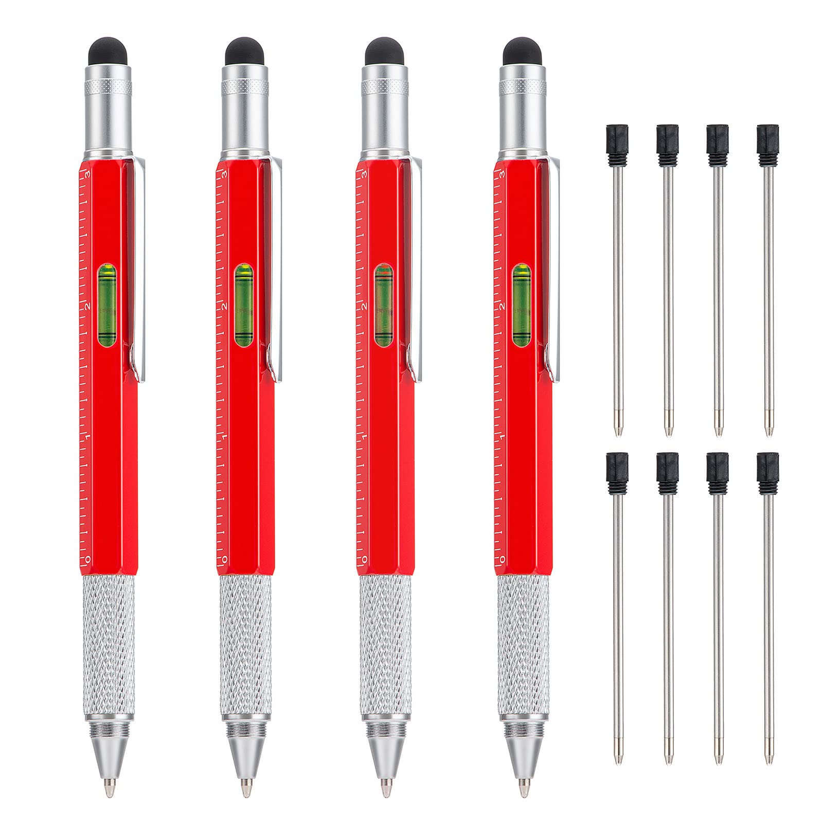 KALOGL Confezione Da 2 Penne Multiuso Con 9 Funzioni – Stilo, Cacciavite, Livella, LED, Righello, Regalo Per Uomo