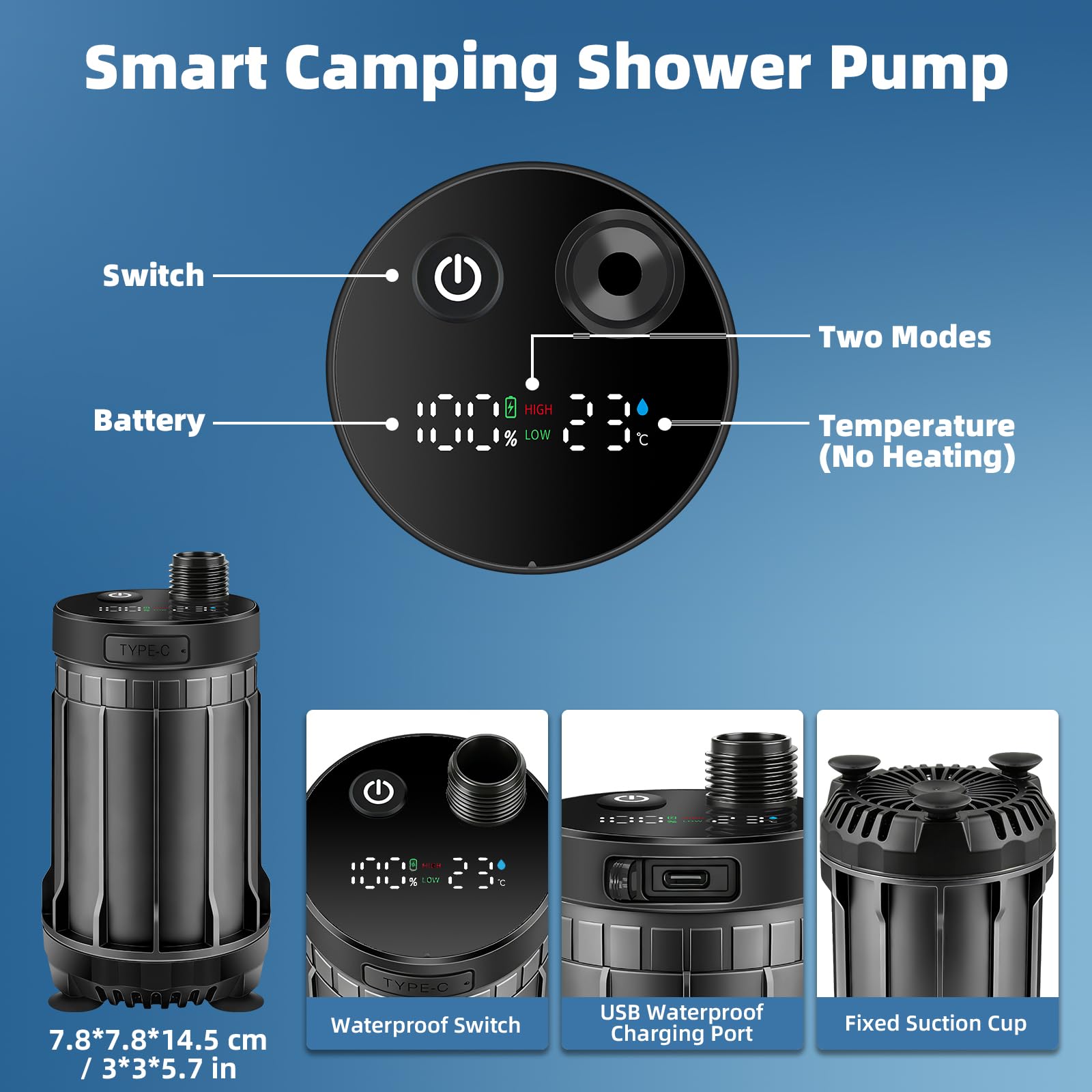 Uplayteck Douche Camping, 8000mAh 150mins Douche de Camping Portable avec Écran LED Intelligent et Indice d'étanchéité IPX8, USB Rechargeable Pompe Douche Portable pour Voyage, Animaux, Randonnée