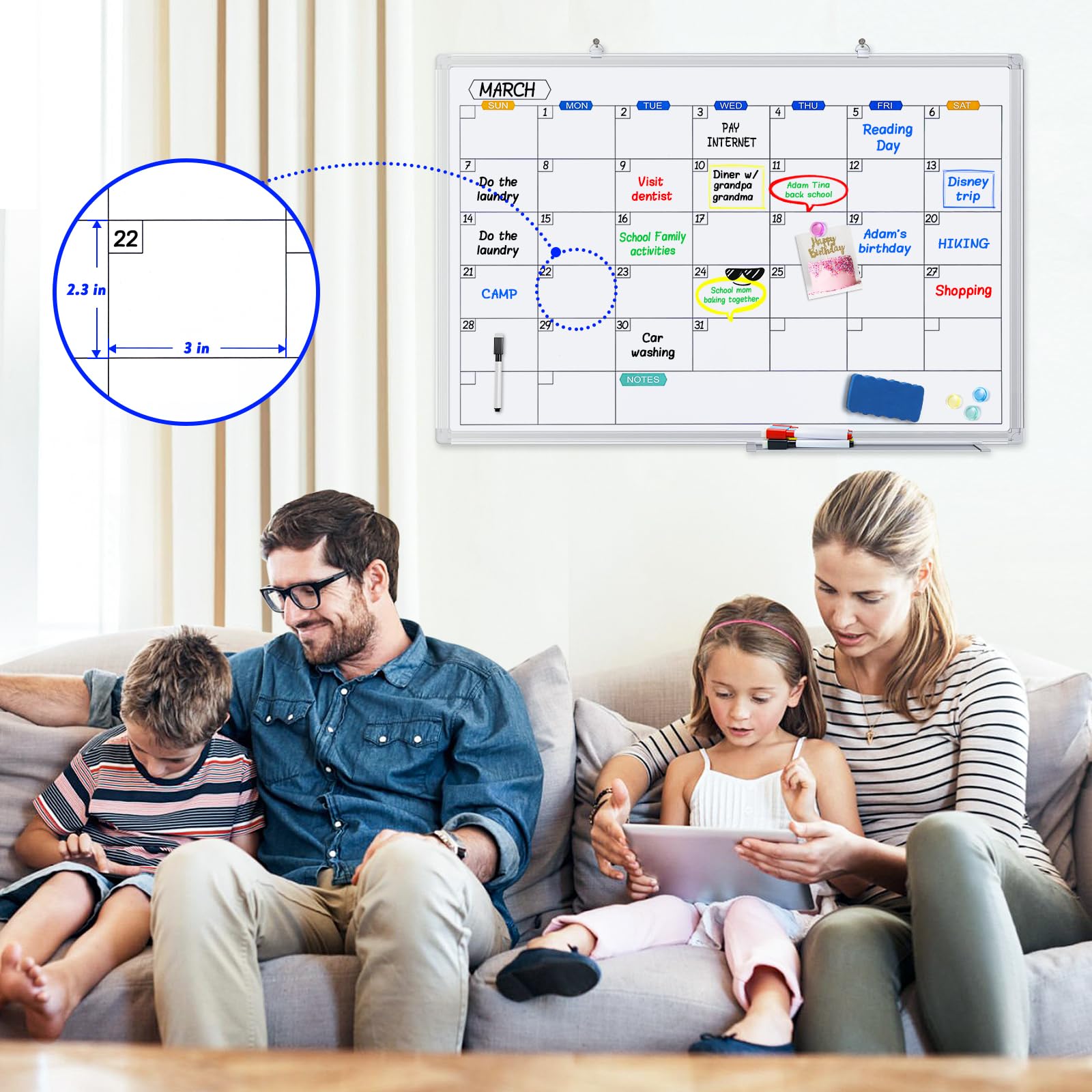 Pizarra blanca con calendario