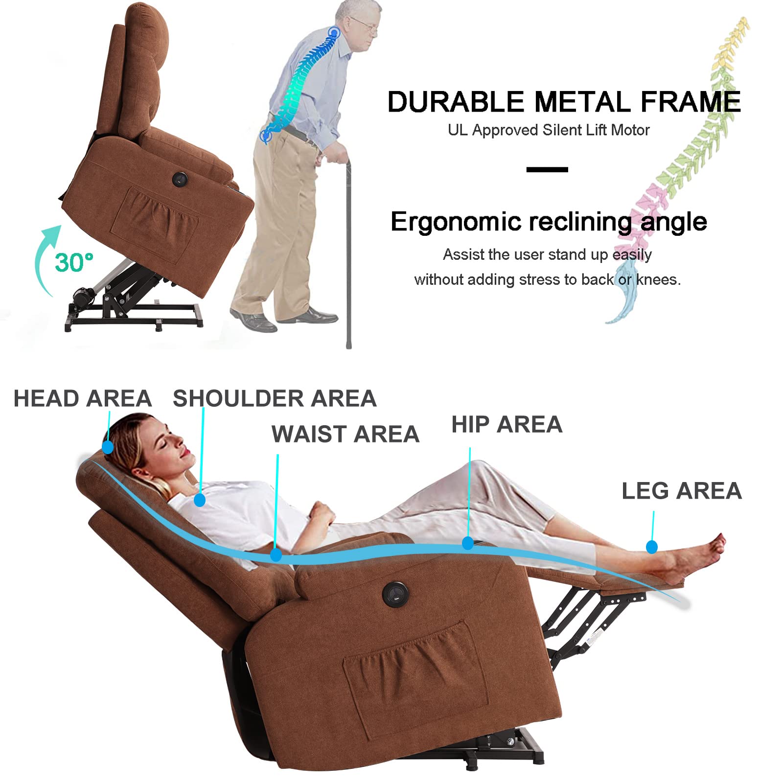 Power Recliner Chair with Massage and Heat Fabric Wingback Electric