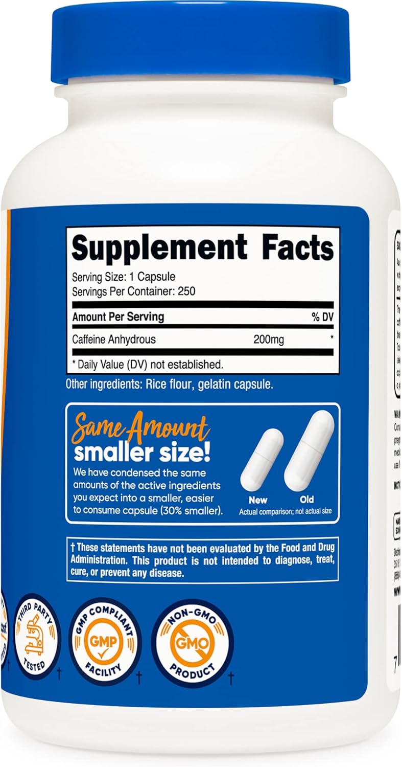 Nutricost Caffeine Pills, 200mg Per Serving (250 Caps) : Health & Household