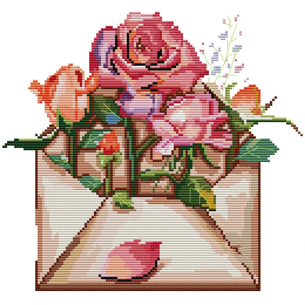 Eiialerm Kreuzstich-Set „Rote Rose“: Vorgedruckt 11CT, 40x50 Cm, DIY-Stickpackung Für Anfänger & Dekoration