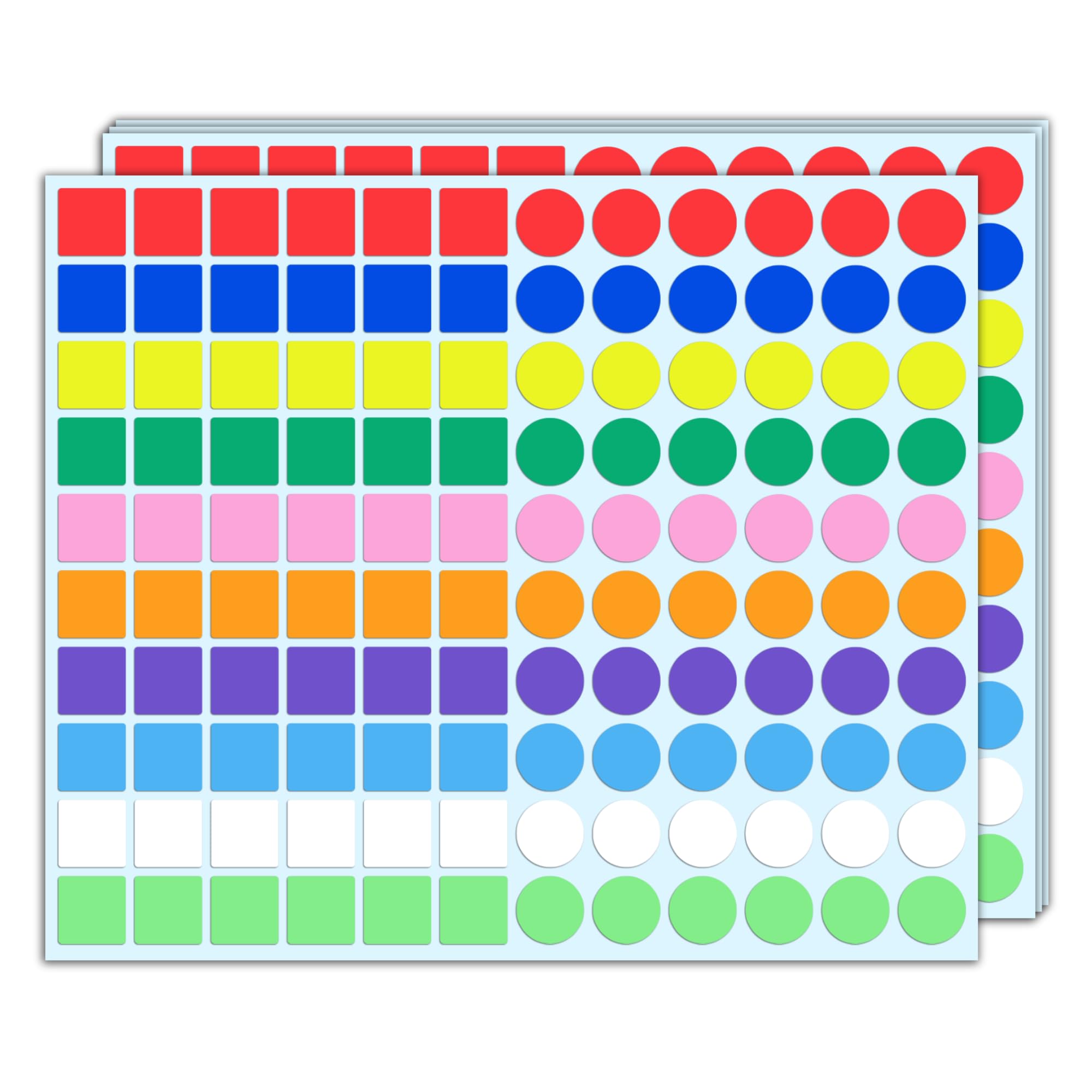 3000 Pieces, 2cm, Coloured Sticky Labels, Square Round Circle Dot Stickers, 10 Assorted Colours, Red, Purple, Blue, Black
