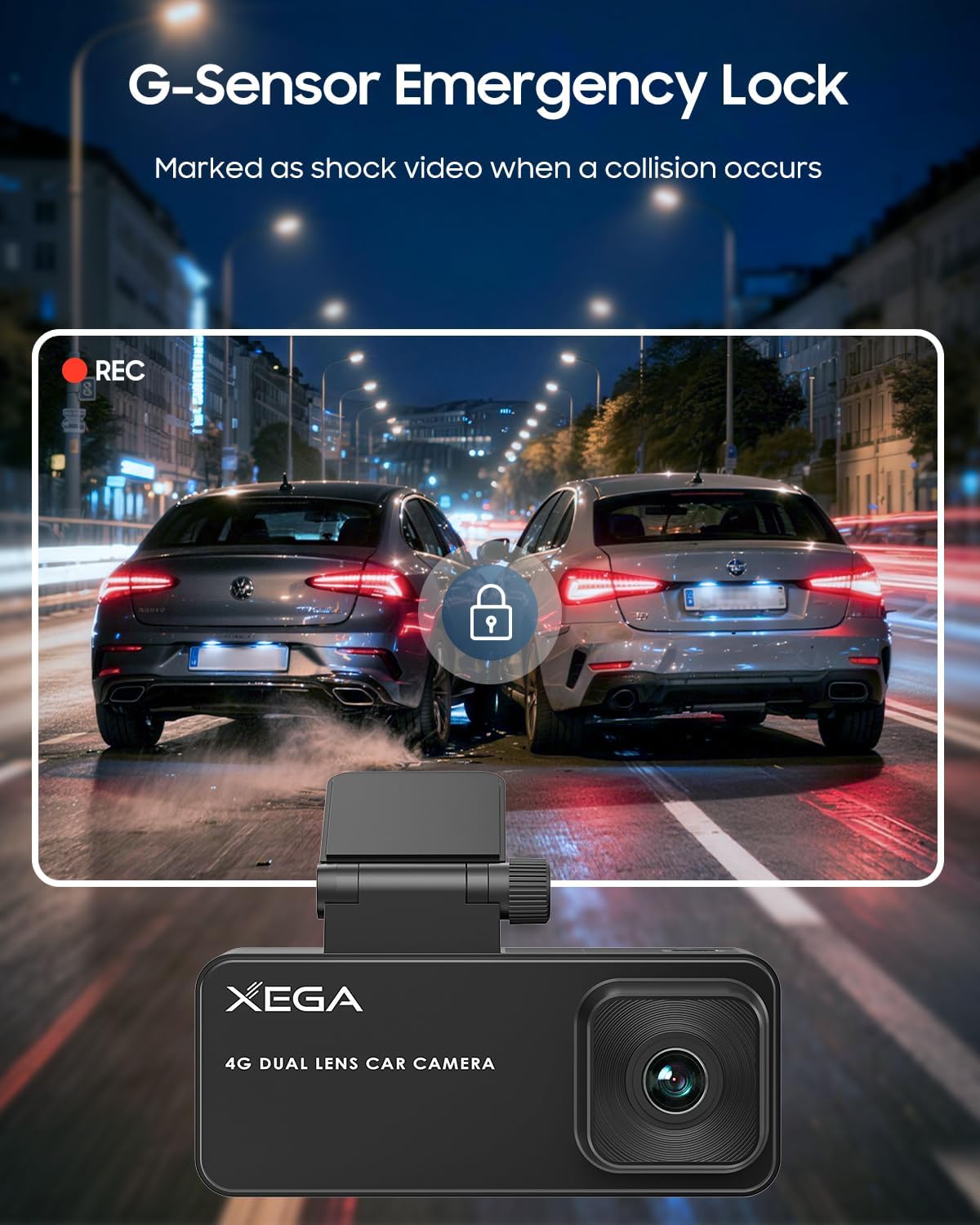 XEGA 2K 4G LTE Dash Cam Front and Inside, Remote Live-View Car Security Camera, No WiFi Needed, Anti-Theft Sentry Mode, Radar Parking Monitor, GPS Tracking, OBD Powered, Built-in SIM (Trial Included)