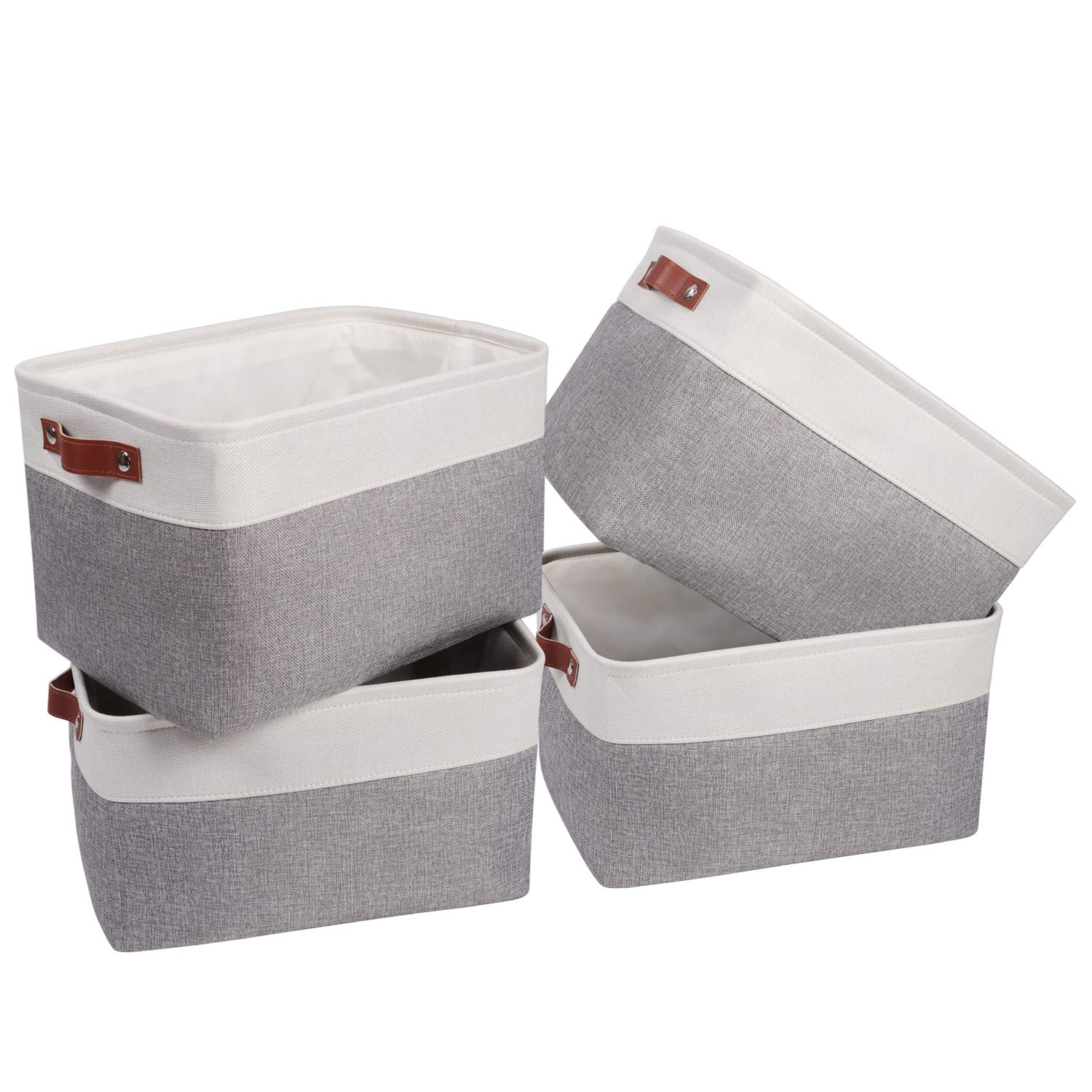 Univivi Contenitori Portaoggetti In Tessuto Con Coperchio – 43x30x30 Cm – Impilabili, Manici In Pelle, Per Armadio E Camera Da Letto - 5