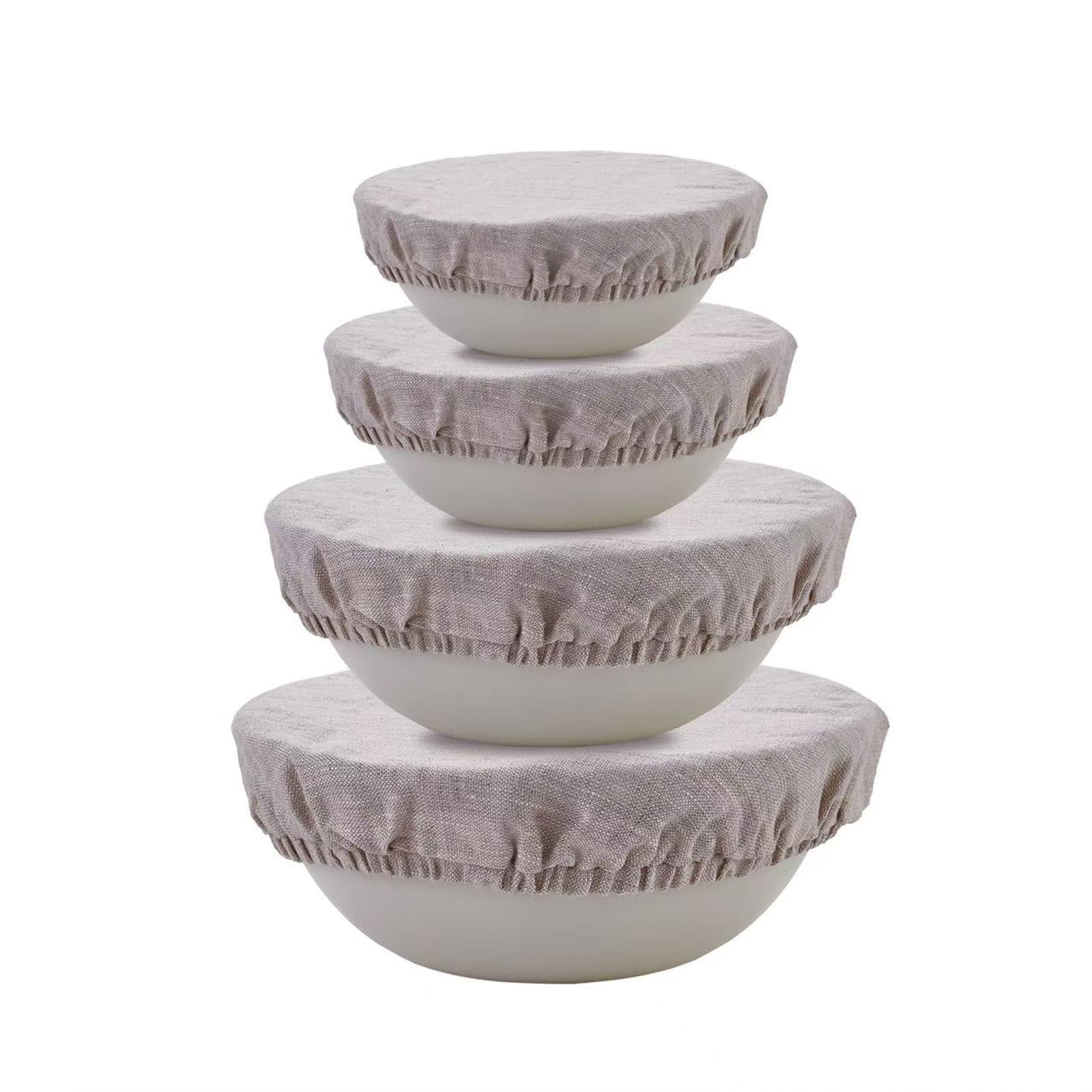 100% Pure Linen Bowl Covers For Bread Proofing, 4 Pcs Elastic Reusable Solid Color Cloth Fabric Bowl Covers,XL Organic Washable Large Stretch Sourdough Lids 6 * 8 * 10 * 12 Inches, Linen-picture-15
