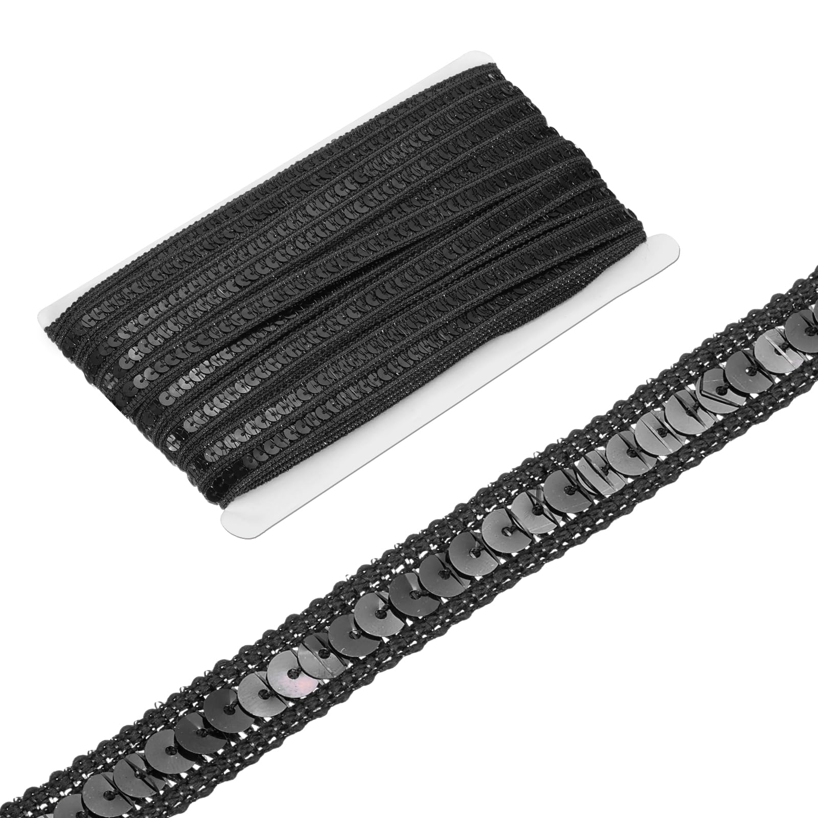 sourcing map 0.5 Inch x 35Yards Sequin Ribbon Trim Sequin Braid Trim Flat Glitter Ribbon for Crafts Embellishments Costume Hats Dress Shoes Headband Sewing, Black