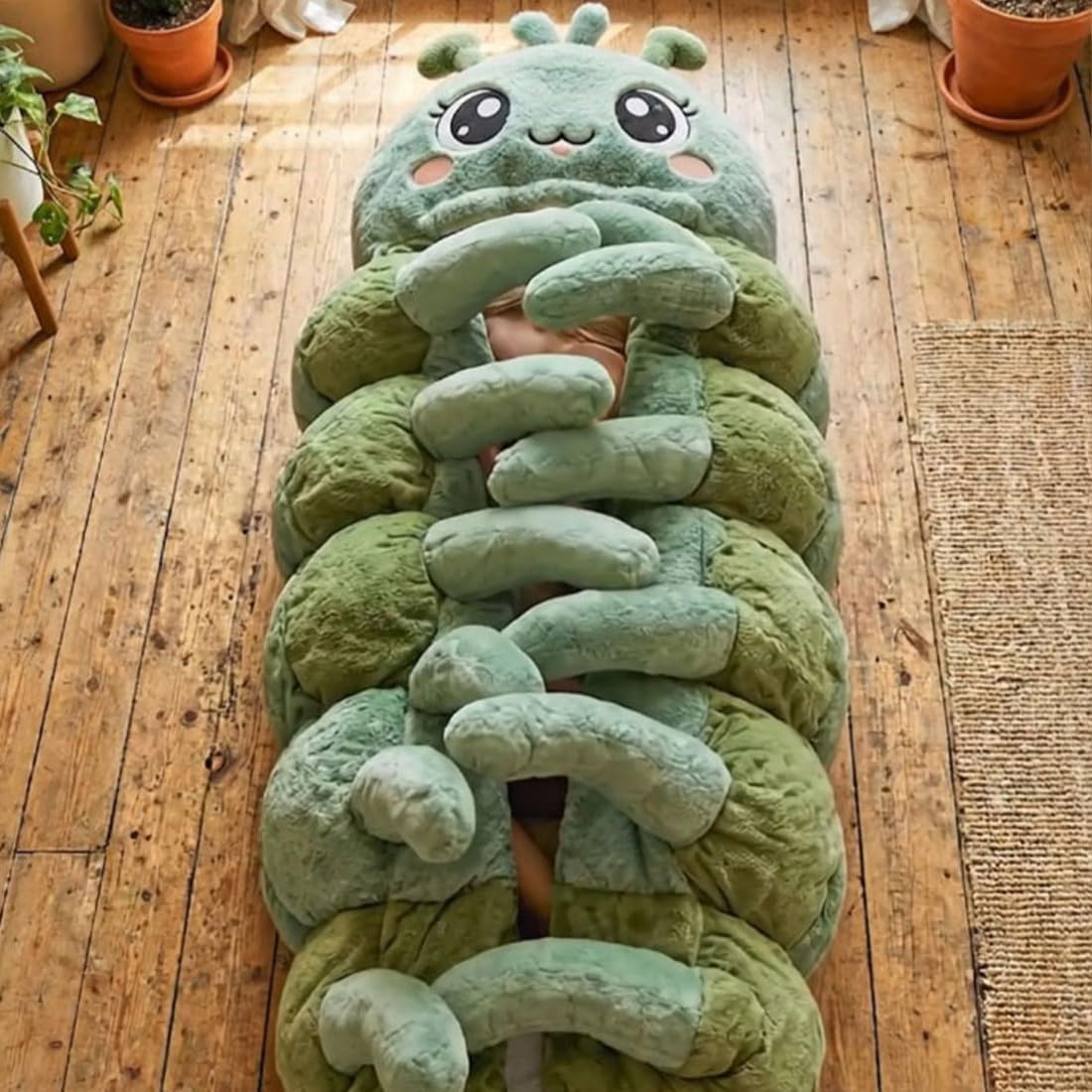 Premium Hugging Caterpillar Sleeping Bag, Giant Fluffy Plush Cocoon Caterpillar Hugging Sleeping Bag, Full Body Plush Lounger, Indoor Nap Pod, Animal Sleep Bags for Adults