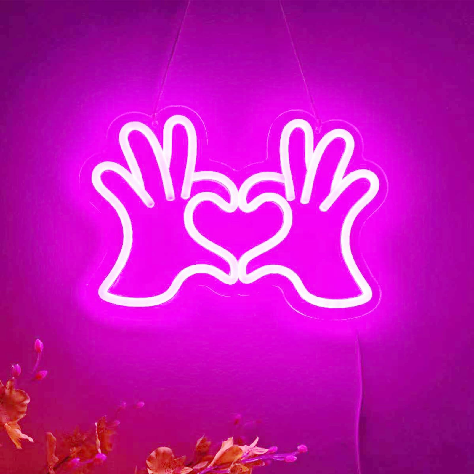 Insegna al neon con mani a forma di cuore, alimentazione USB, decorazione per la stanza, insegne al neon per decorazione da parete, luci al neon a LED per camera da letto delle ragazze, dormitorio,