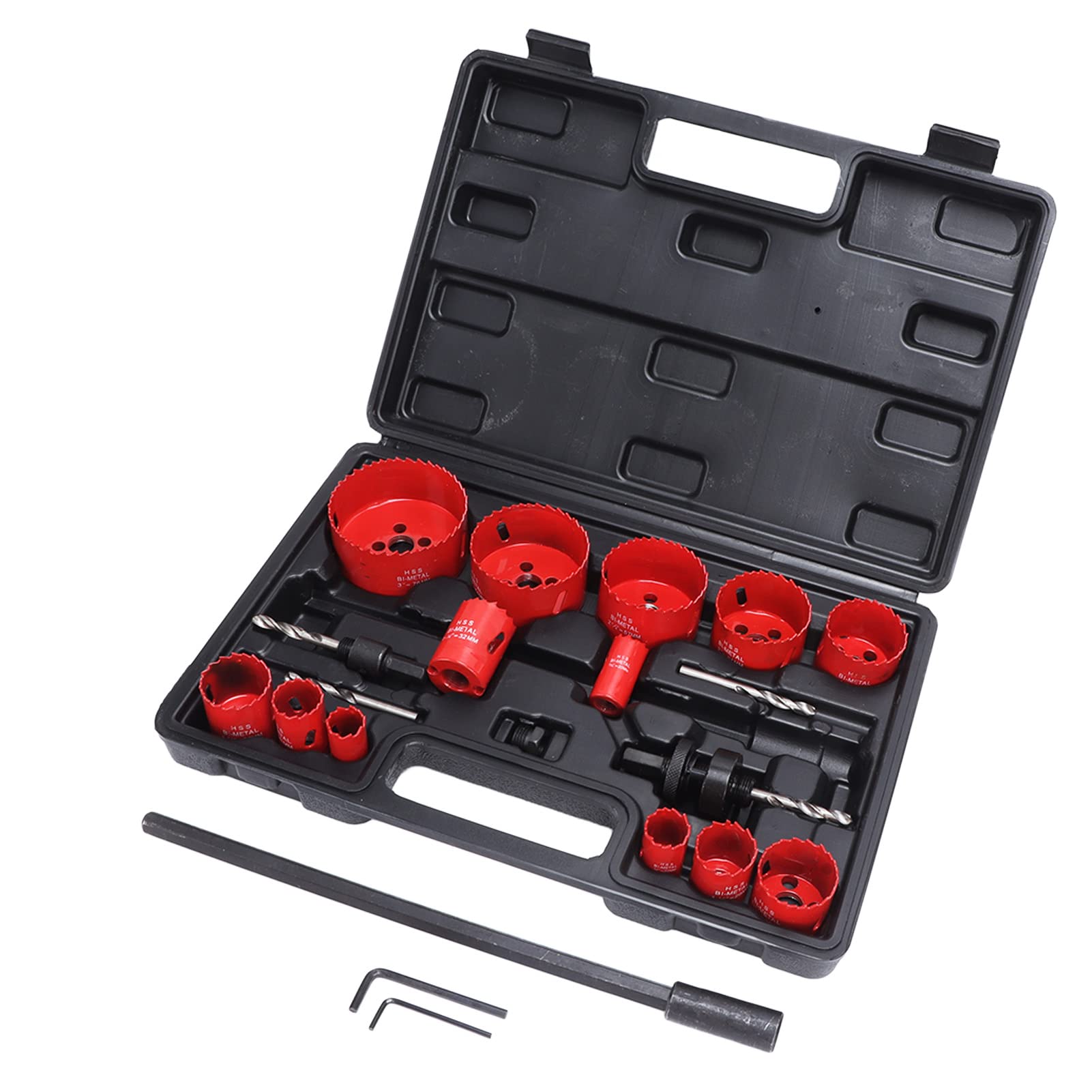 Kit a Tazza Set di Frese a Tazza HSS 21 Pezzi con 13 Misure Denti a Taglio Rapido Asta di Prolunga e Chiave Esagonale per Forare Metallo Legno Plastica Cartongesso