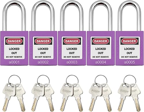 Vista 56 de SAFBY Loto - Candados seguros con 10 llaves para estaciones y dispositivos de bloqueo (amarillo, clave diferente)