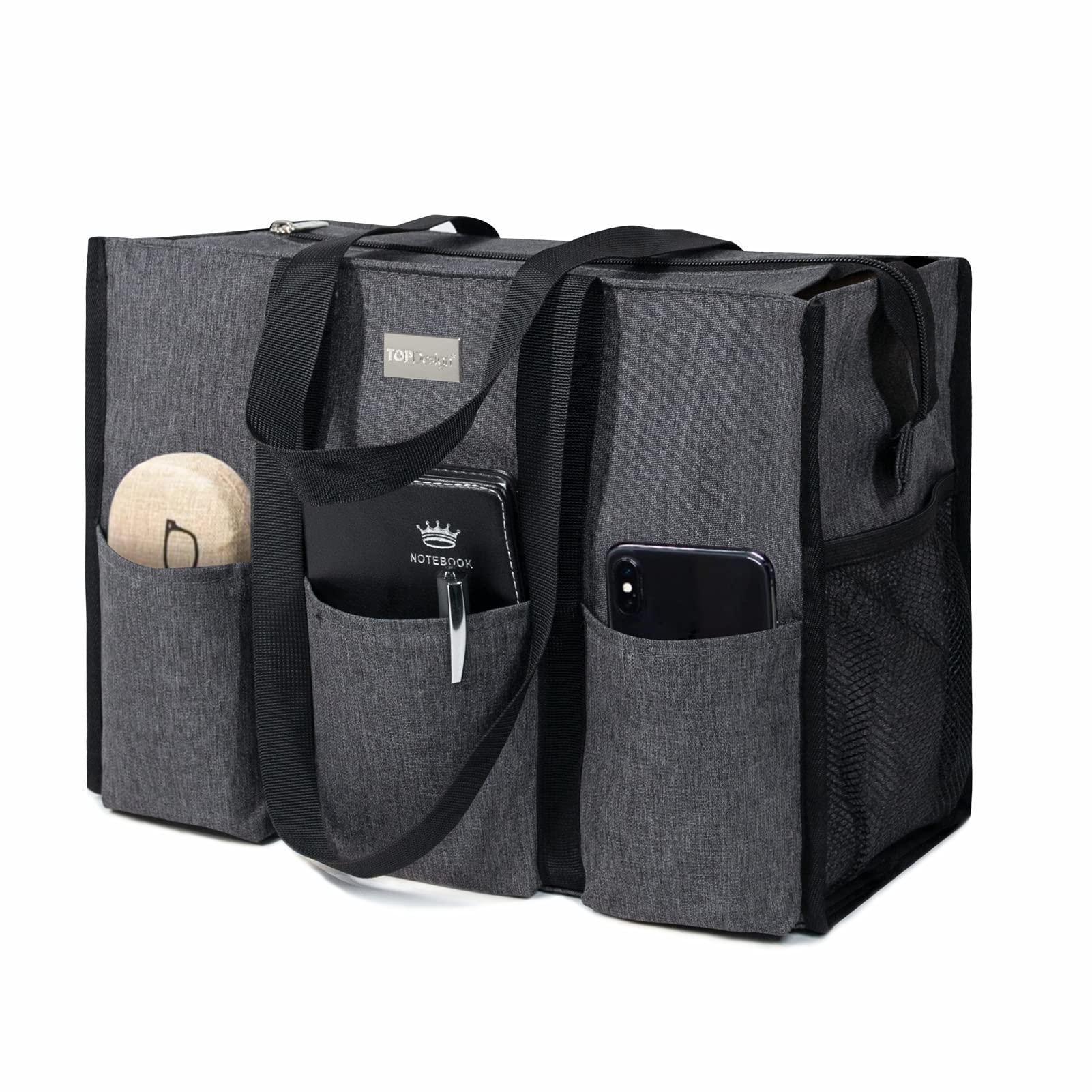 TOPDesign Utility Water Resistant Tote Bag with 13 Pockets, Zipper Closure