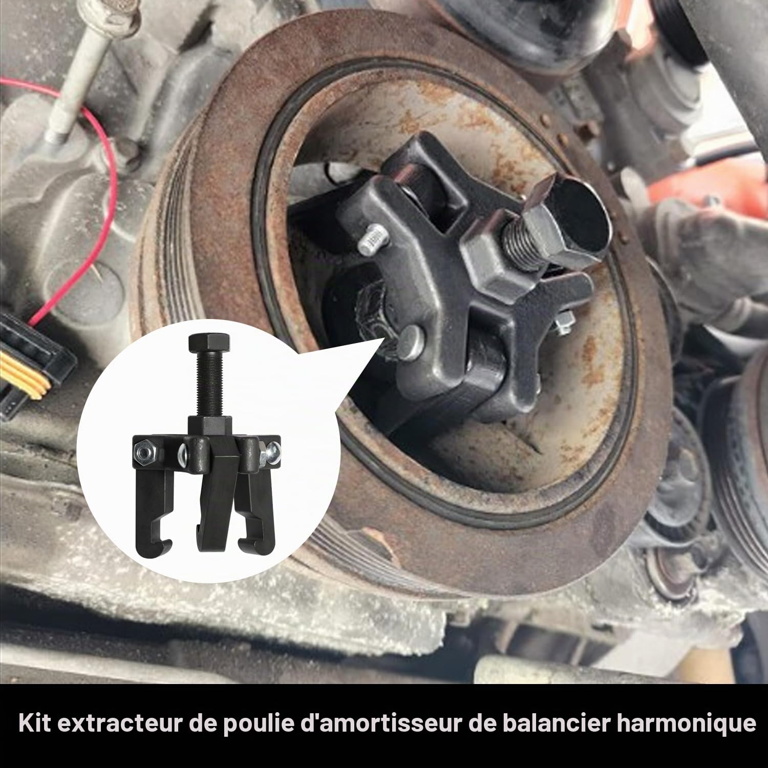 DPTOOL Outil d'équilibreur Harmonique Kit Extraction de poulie d'amortisseur Balancer compatible avec Ford, GM, Chrysler, Cadillac, Chevy Trucks, Mitsubishi, version améliorée Extracteur à 3 mâchoires