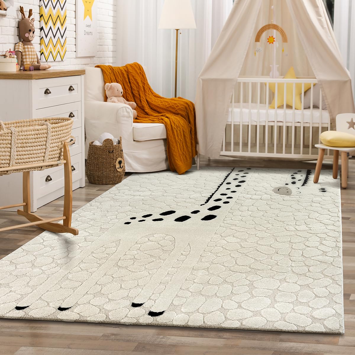 the carpet Jungle Kids Teppich für Kinderzimmer, Kinderteppich, 3D-Effekt, Pflegeleicht, strapazierfähig, Giraffe, 120 x 170 cm