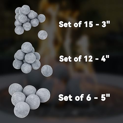 Miniatura 3 de Skyflame Juego de 12 bolas de fuego de cerámica, juego de 12 piedras redondas para fogatas o accesorios de chimeneas de interiores y exteriores, 4