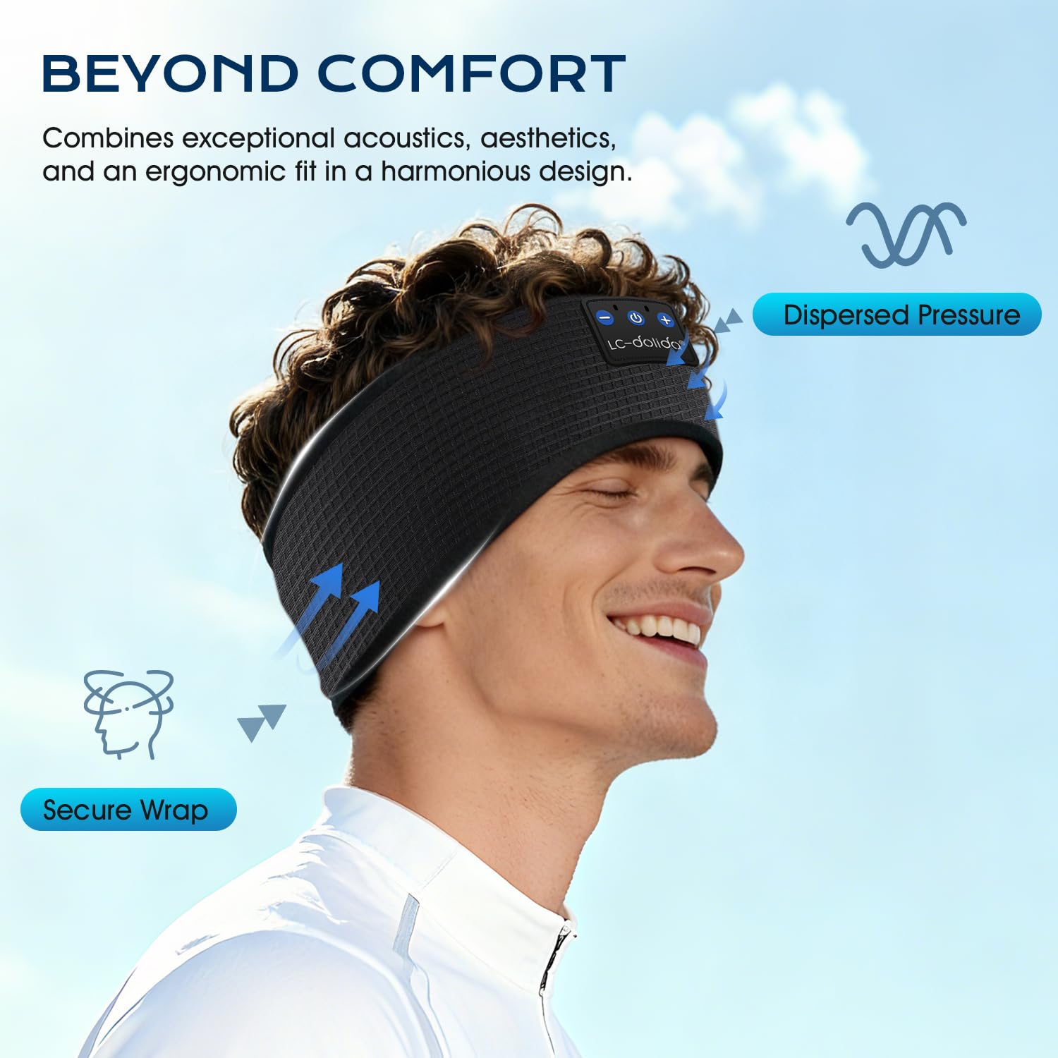 LC-dolida Bandeau Écouteurs de Sommeil Bluetooth V5.4, Casque Audio Bandeau sans Fil, Bandeau Audio Sommeil de 15 Heures de Lecture, Bandeau de Sommeil Léger avec Stéréo HiFi - 4