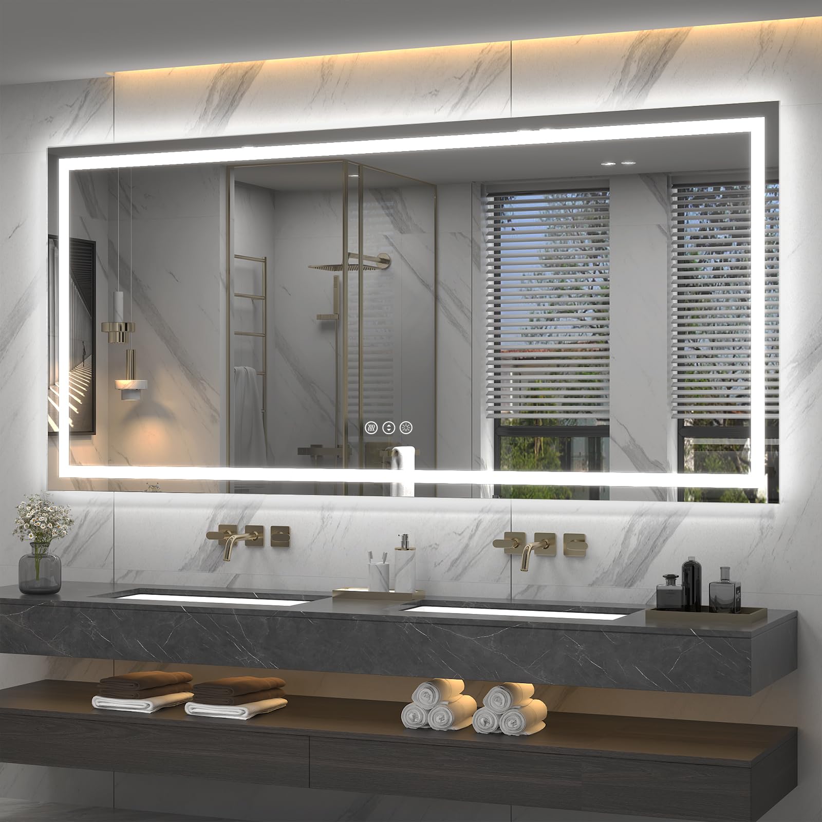 77x36 LED Lighted Bathroom Mirror for Vanity Wall