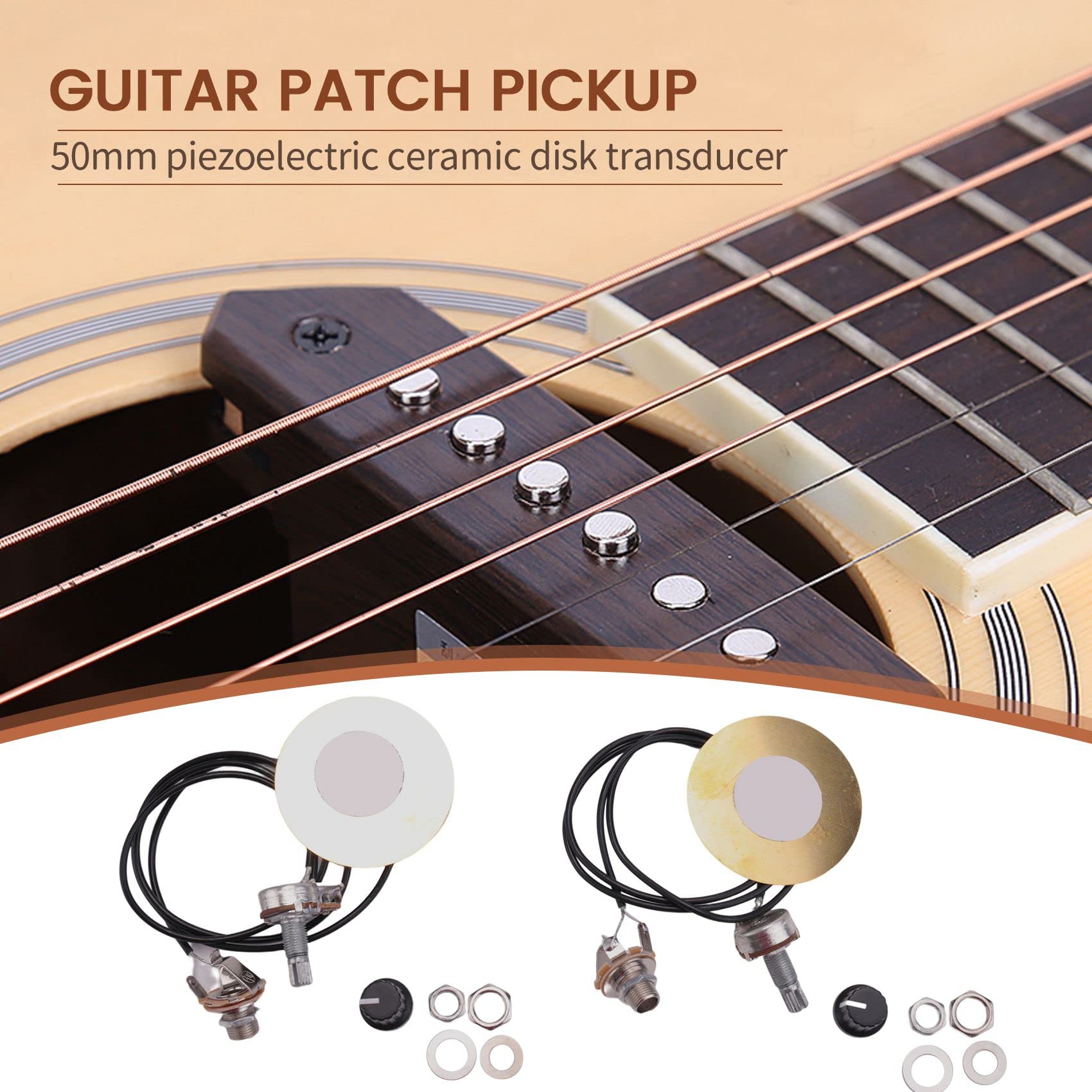 2 PièCes 50MM Pickup Piezo Amplificateur PréCâblé à Transducteur avec 6,35 MmSortie Jack pour Guitare Acoustique Ukulele BoîTe à Cigares Guitare