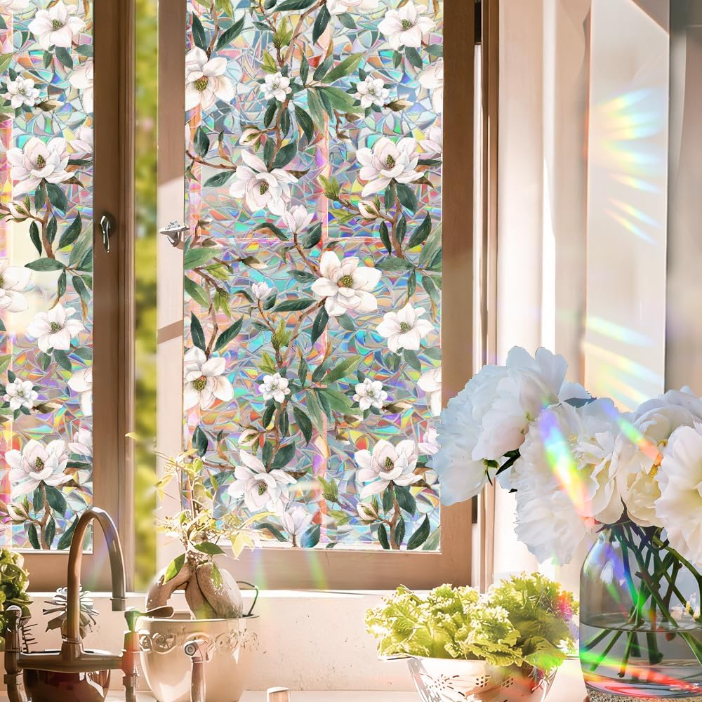 Generic Privacy Window Films Frosted Stained Glass Decals,Non-Adhesive UV Proof Static Cling Removable Colorful Sticker for Bath Bedroom Office Window Décor, 43x200cm, Us-xcbl005