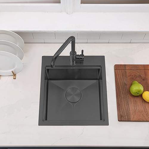 Miniatura 3 de VESLA HOME Fregadero de barra negro de 17 x 19 pulgadas, estación de trabajo de acero inoxidable para montaje superior, fregadero de cocina pequeño