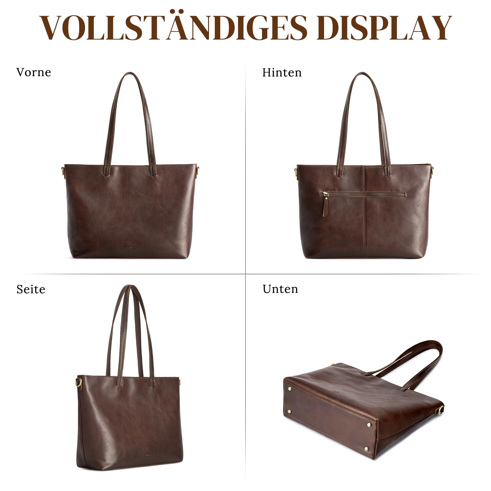 S-ZONE Damen Leder Handtasche Große Shopper Tote Bag Arbeitstasche Schultertasche mit Laptopfach und Handgelenksgeldbörse 2-teiliges Set