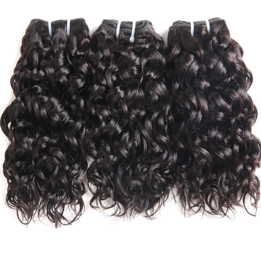 YAMI 8a Brazilian Water Wave Bundles, Short Wet and Wavy Human Hair Bundles for Black Women, Brazilian Curly Weave 4 Pcs 100% Unprocessed Ocean Wave Hair Extensions (8 8 8 8, 200g)